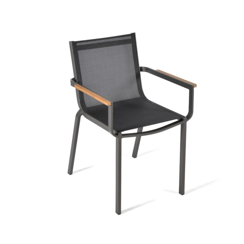 fauteuil de jardin aluminium textilène et teck gris