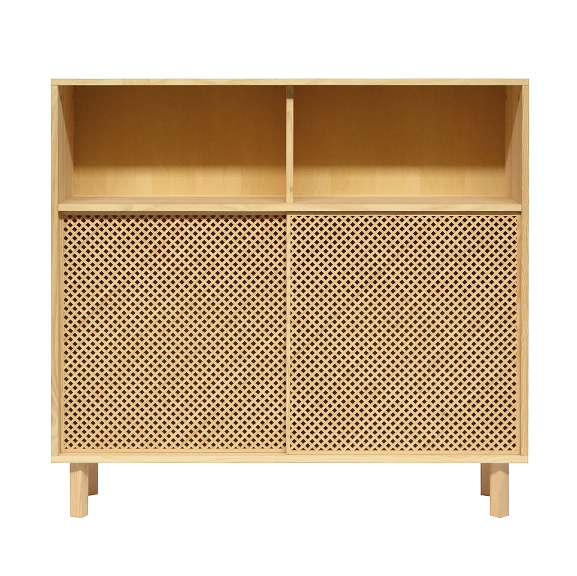 Buffet haut en bois massif naturel avec 2 portes – 120 cm