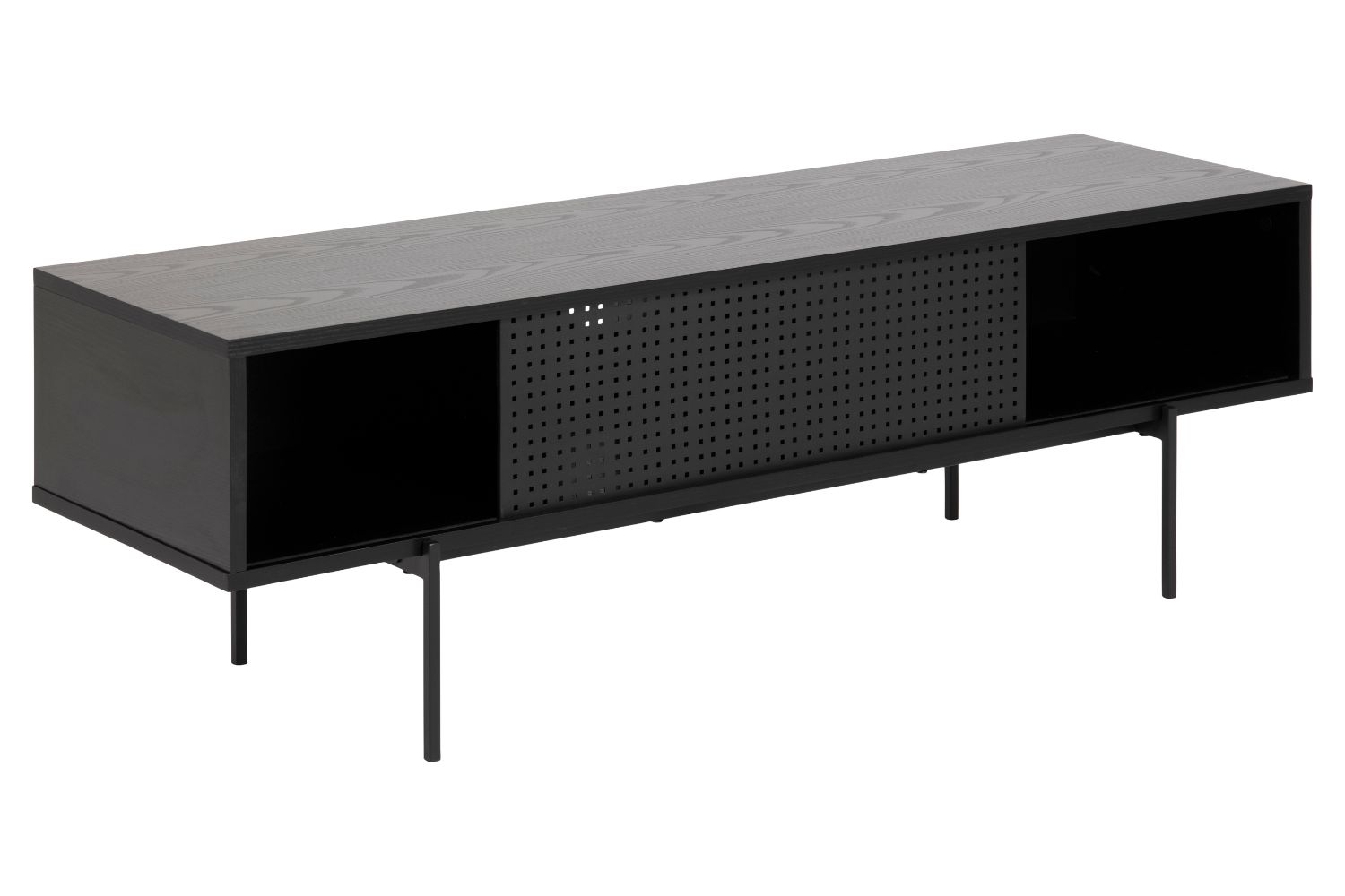 Meuble TV noir avec porte coulissante et 1 niche