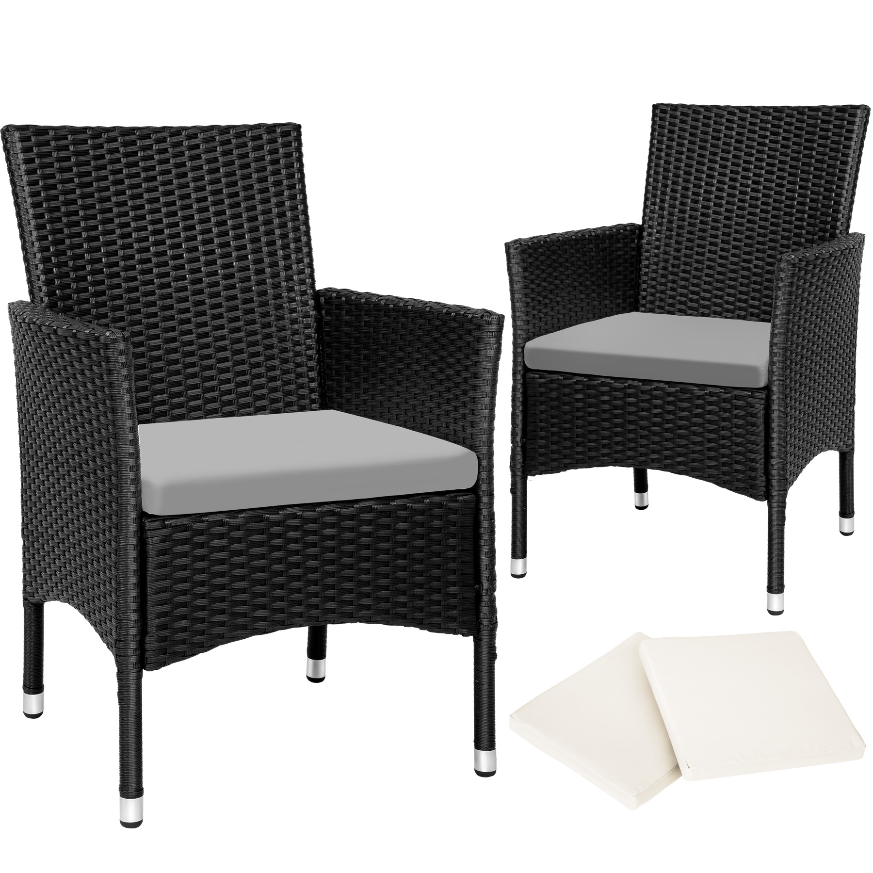 Lot de 2 fauteuils de jardin en rotin noir/beige