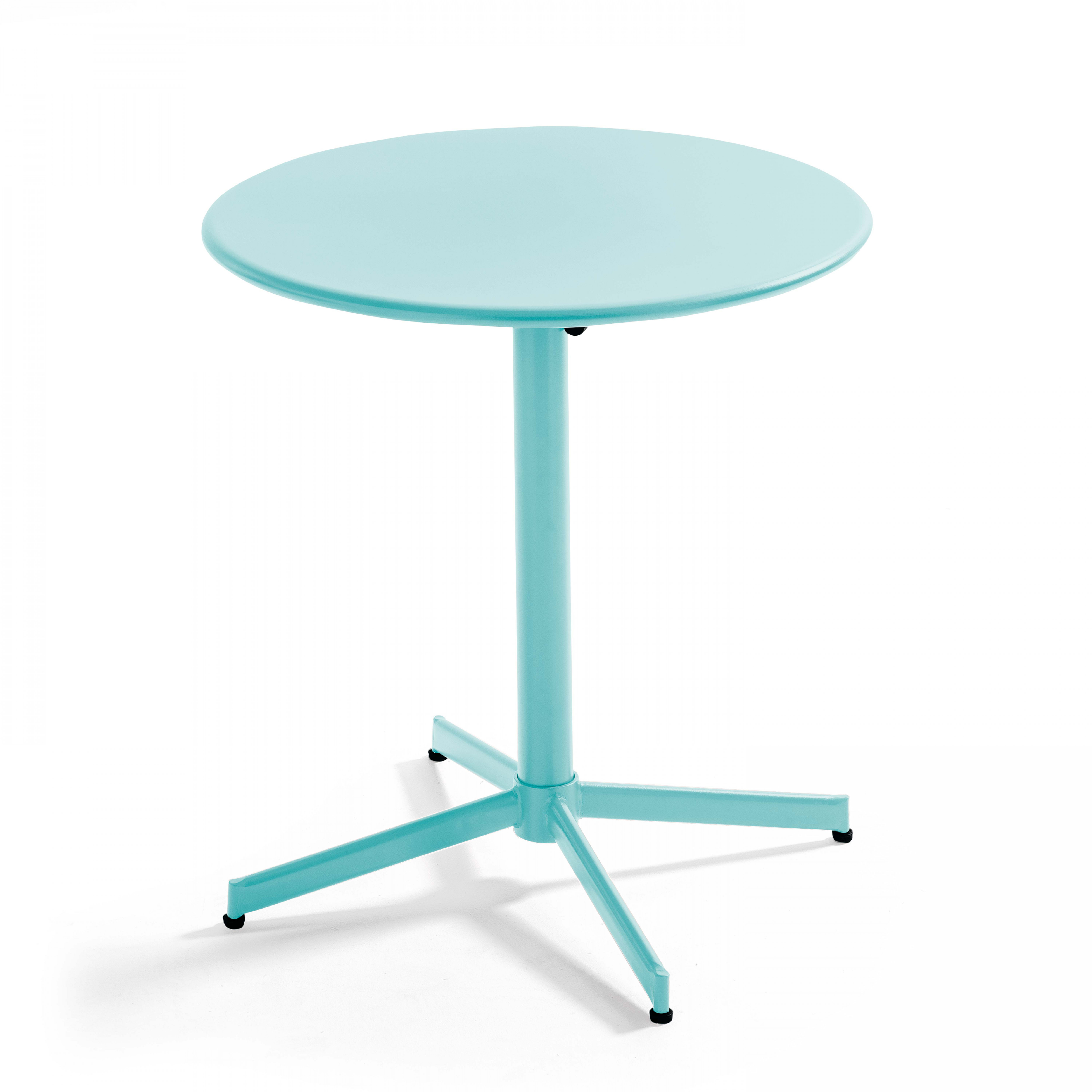 Table de jardin ronde bistro inclinable en acier turquoise 70cm