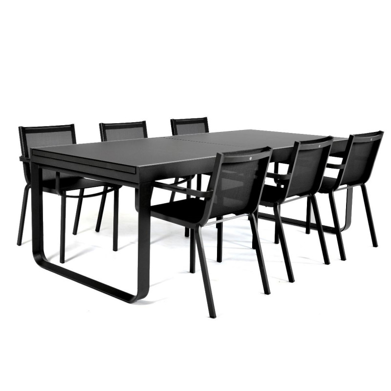 Ensemble table et chaises extérieur 6 places aluminium gris anthracite