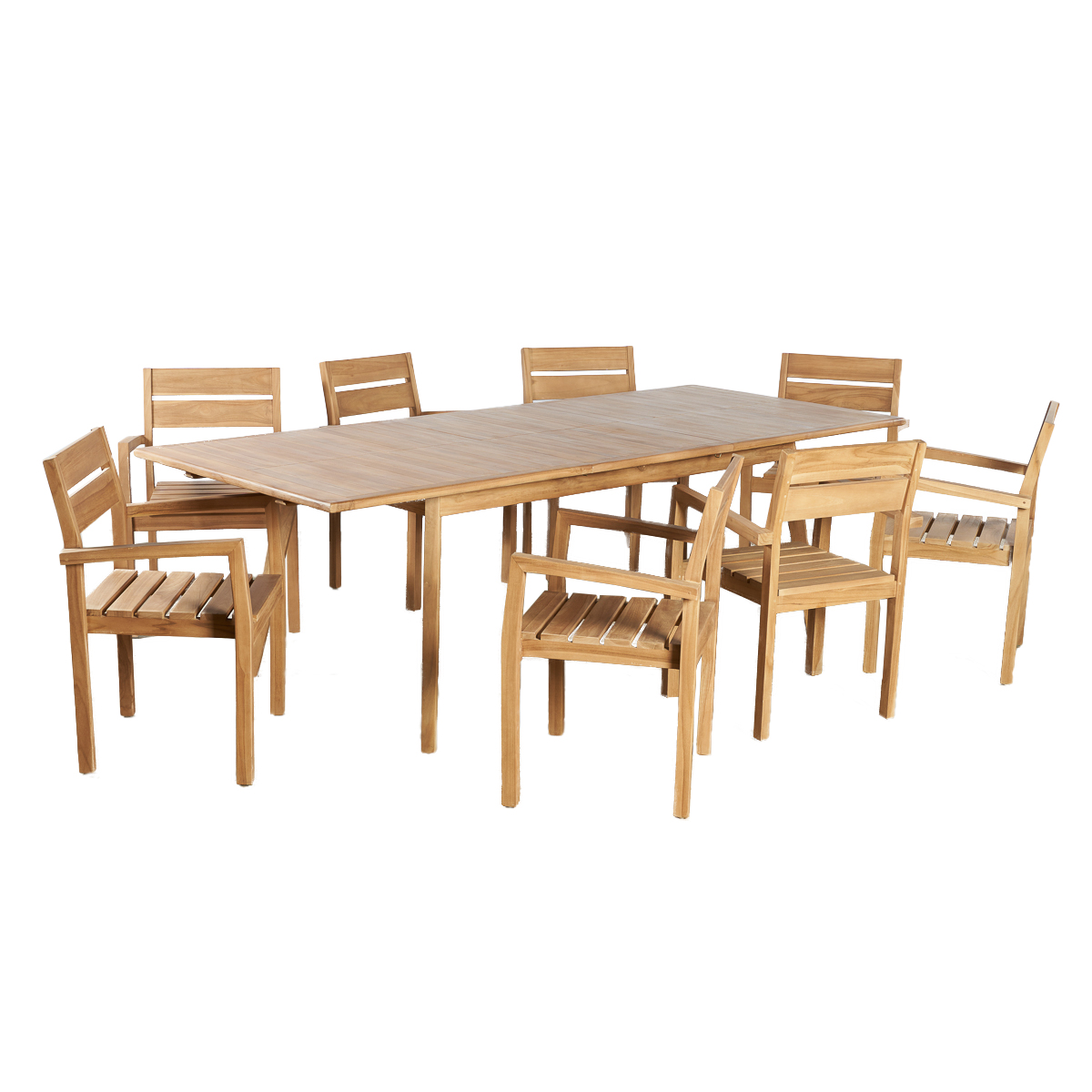 Ensemble table extensible de jardin et 8 chaises en teck