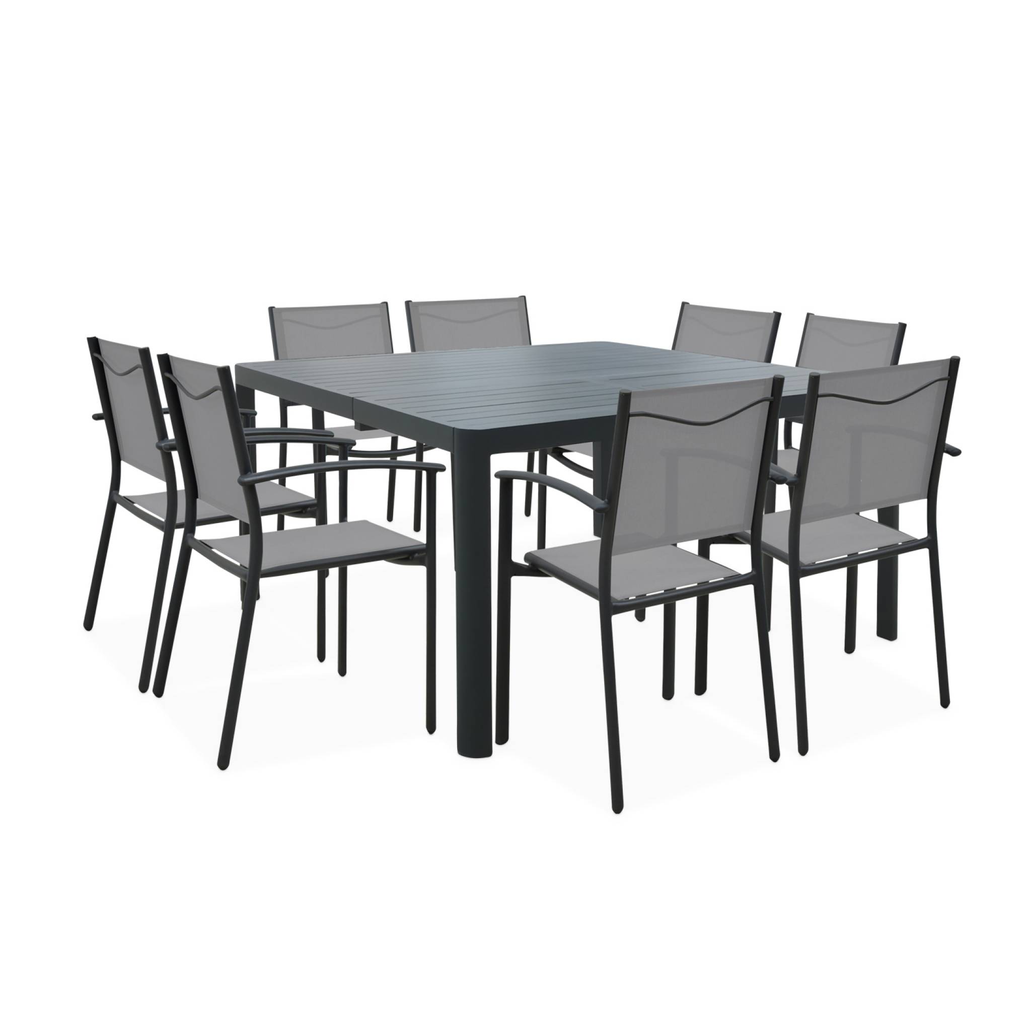 Salon de jardin anthracite et gris en aluminium table et 8 fauteuils