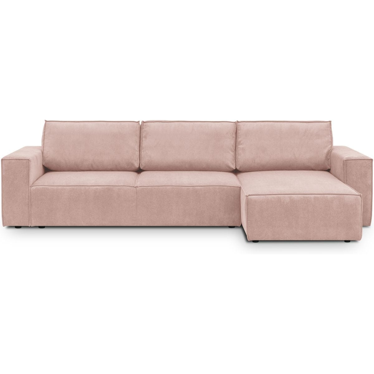 Canapé d’angle 5 places convertible en velours fines côtes rose