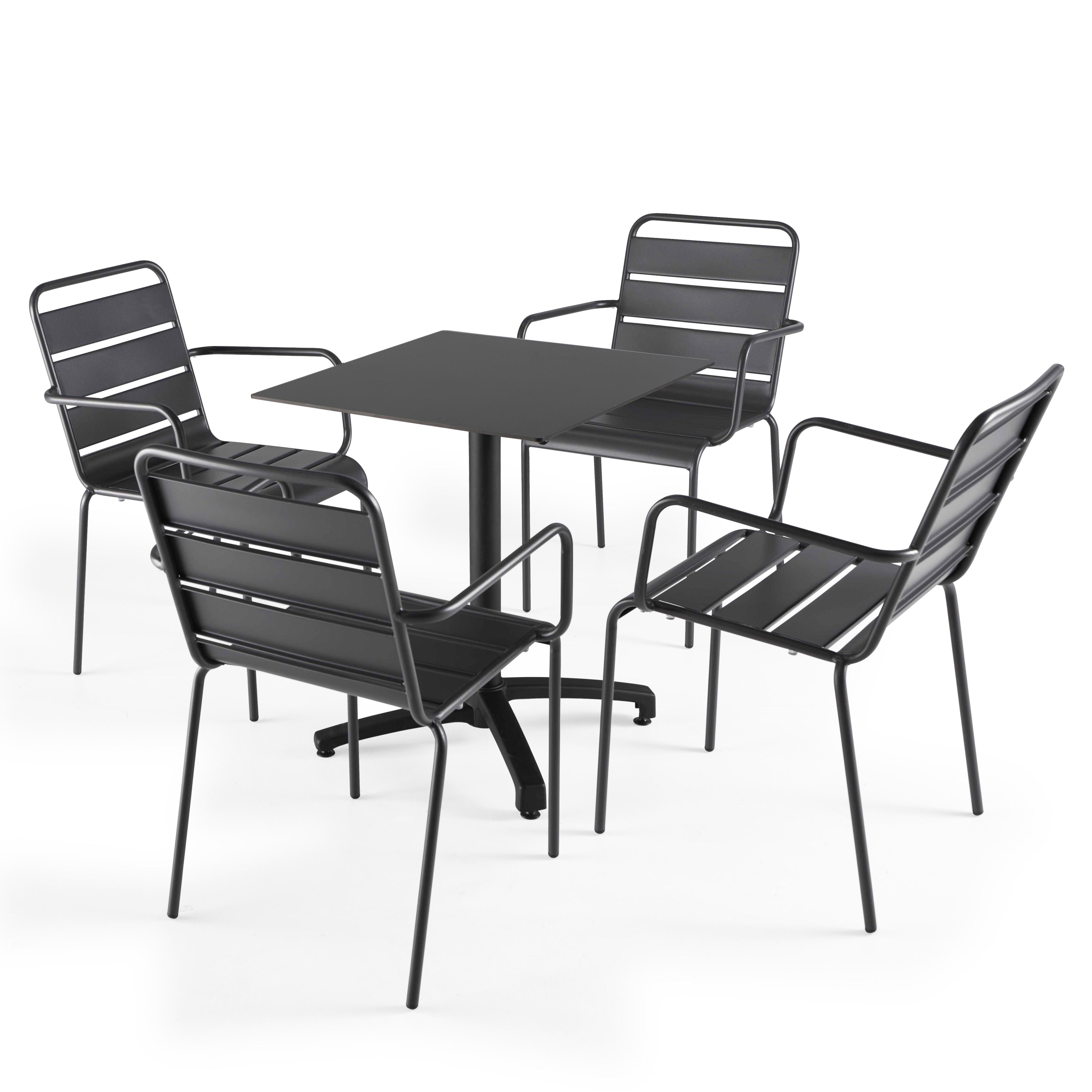 Ensemble table de jardin stratifié noir et 4 fauteuils gris