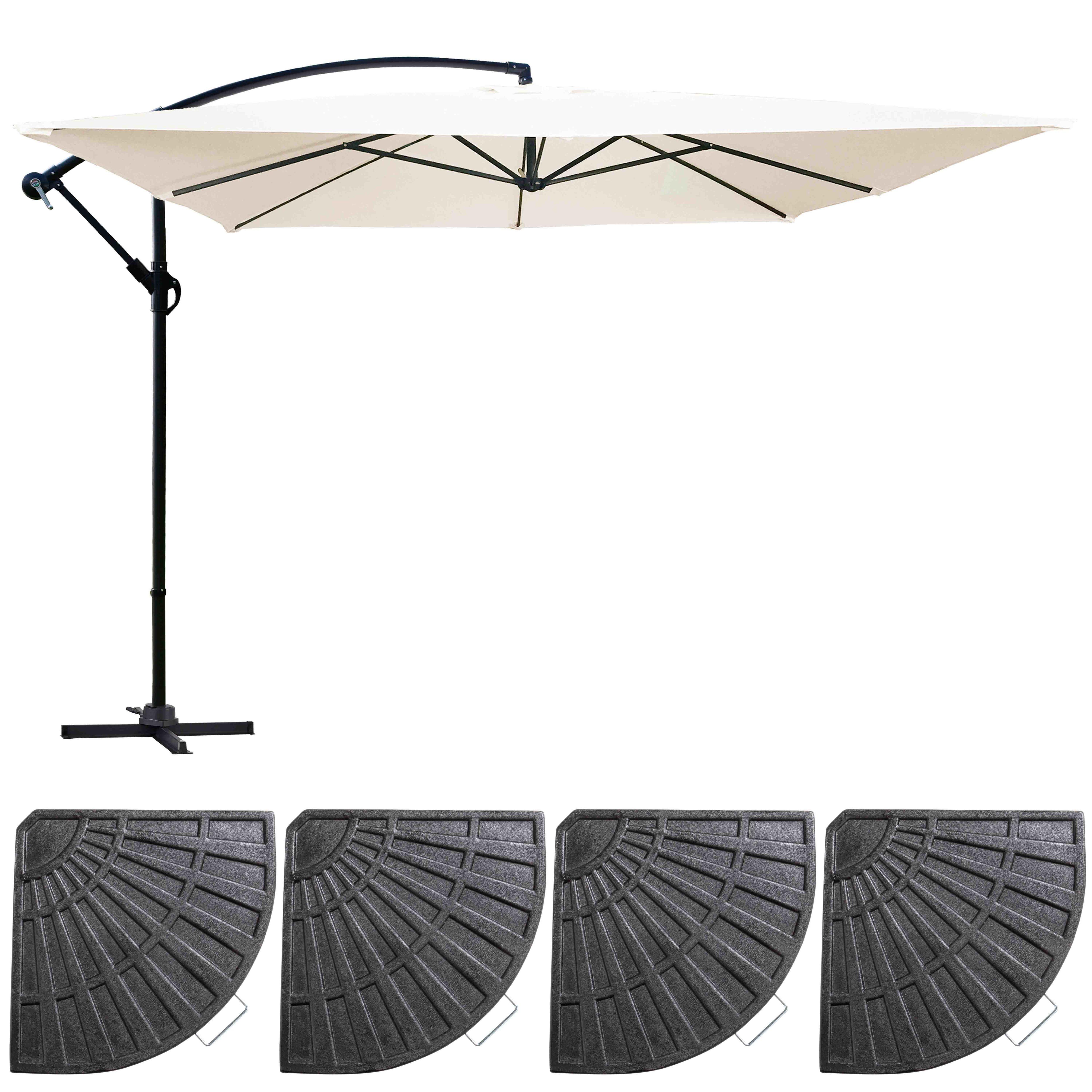 Parasol déporté 3x3m et 4 dalles à lestées aluminium blanc