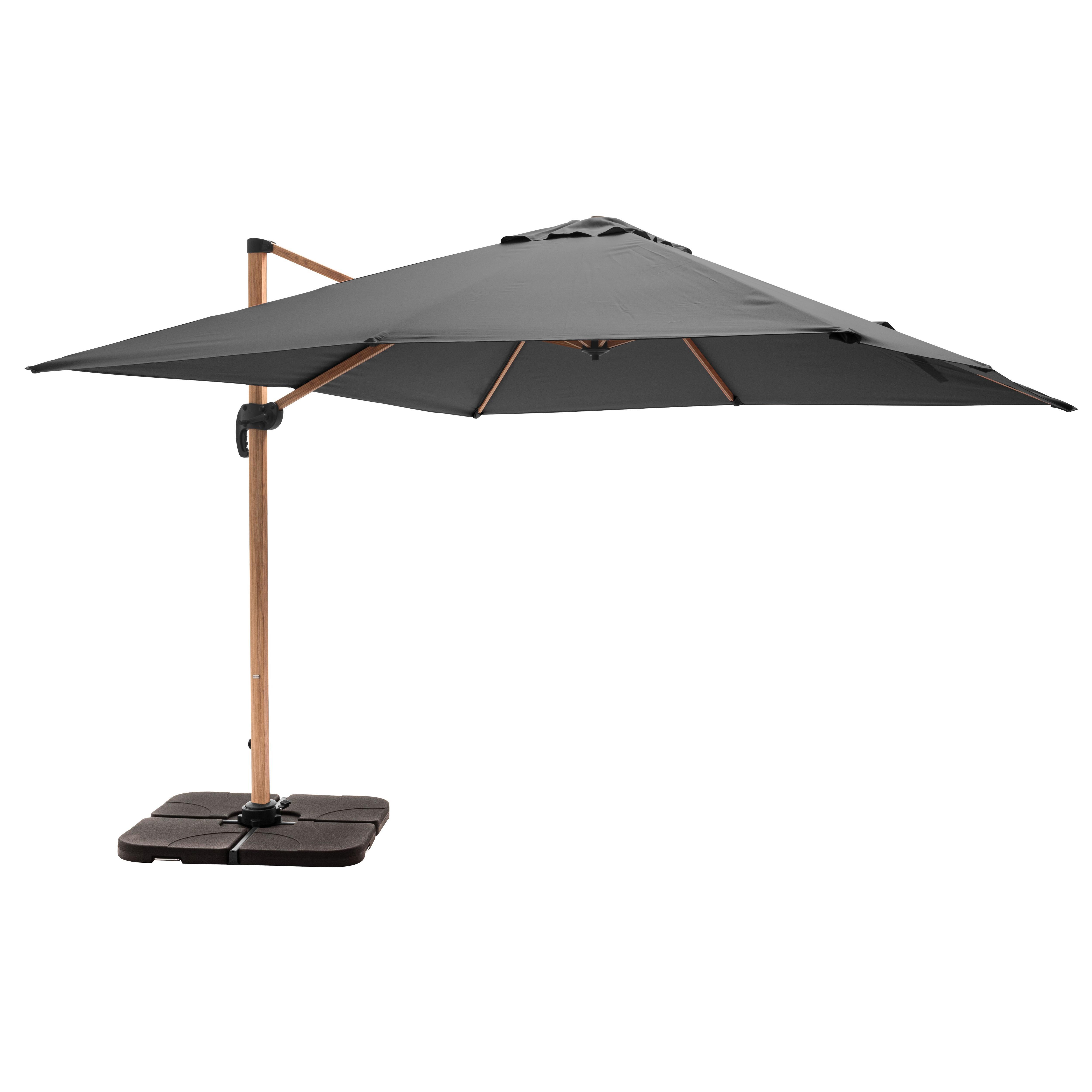 Parasol déporté 3x3m et 4 dalles à remplir effet bois gris