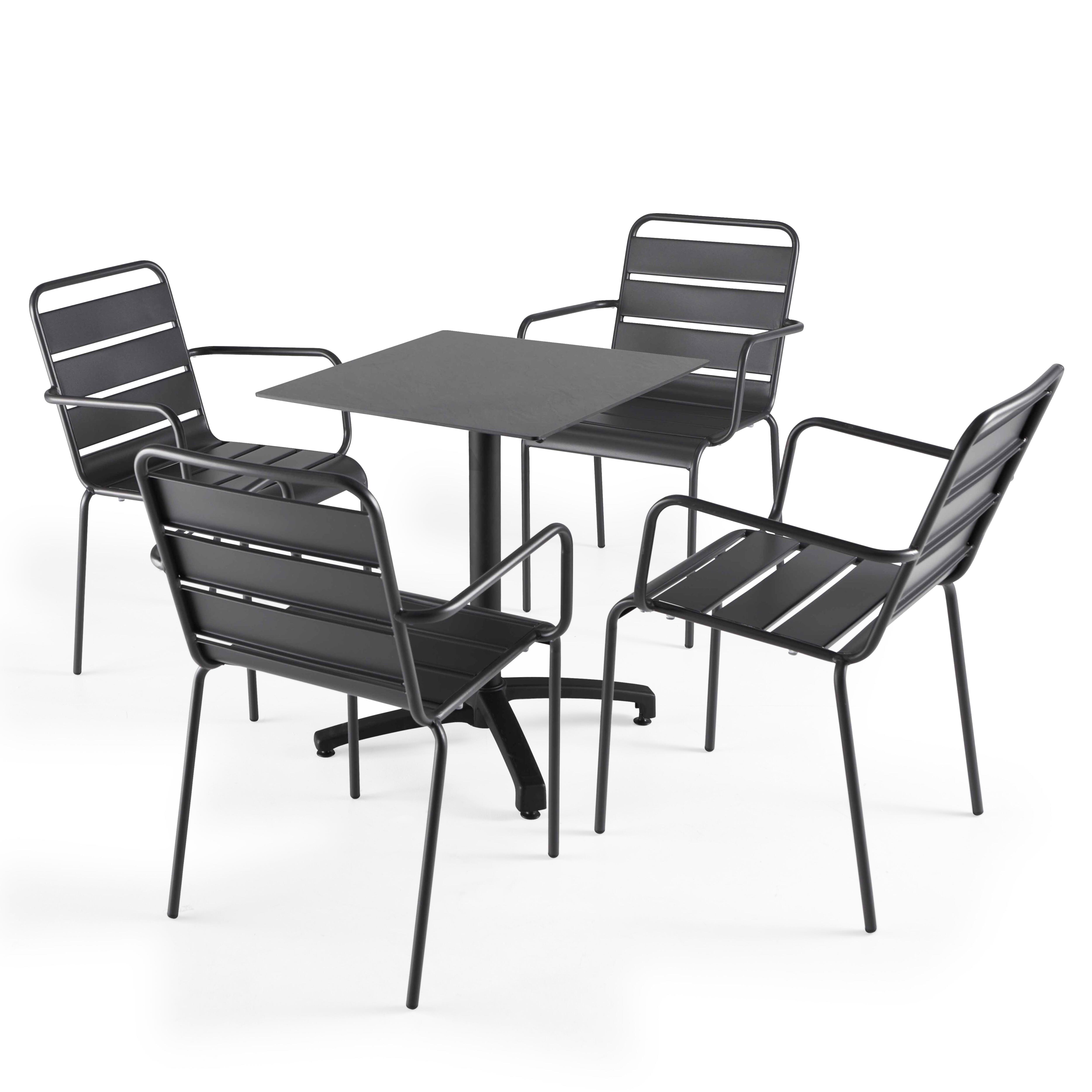 Ensemble table de jardin stratifié ardoise gris et 4 fauteuils gris