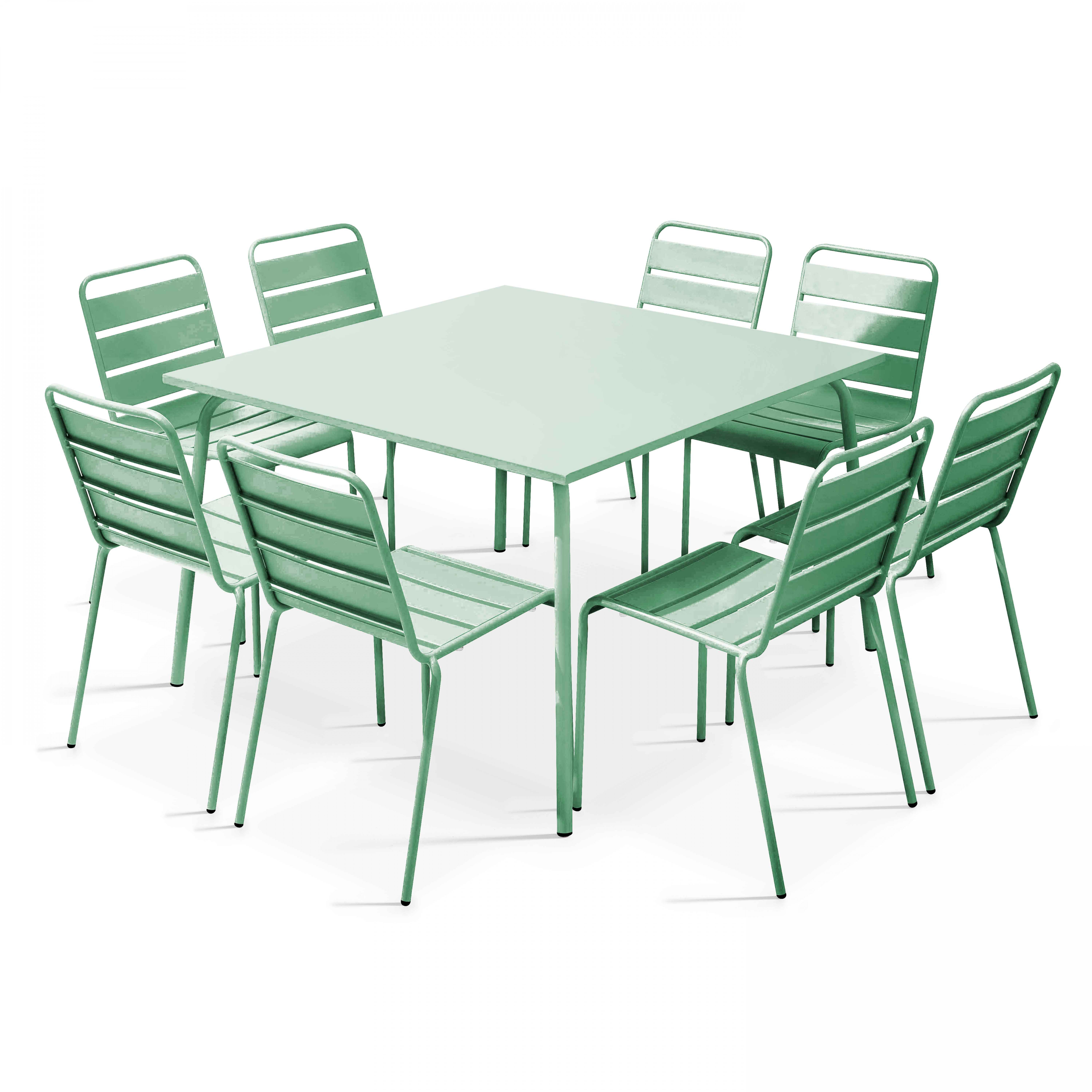 Ensemble table de jardin et 8 chaises en métal vert sauge