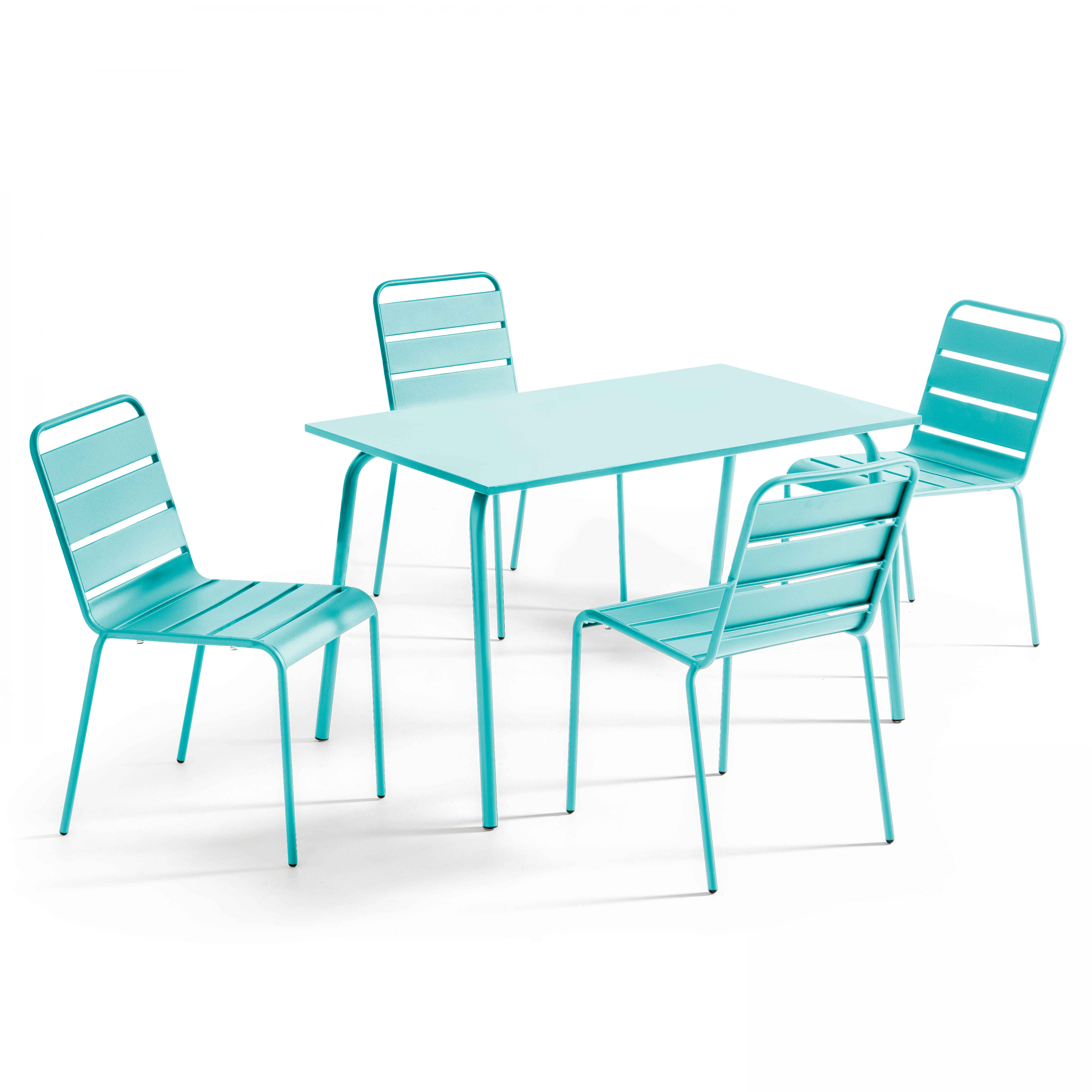 Ensemble table de jardin en métal et 4 chaises turquoise