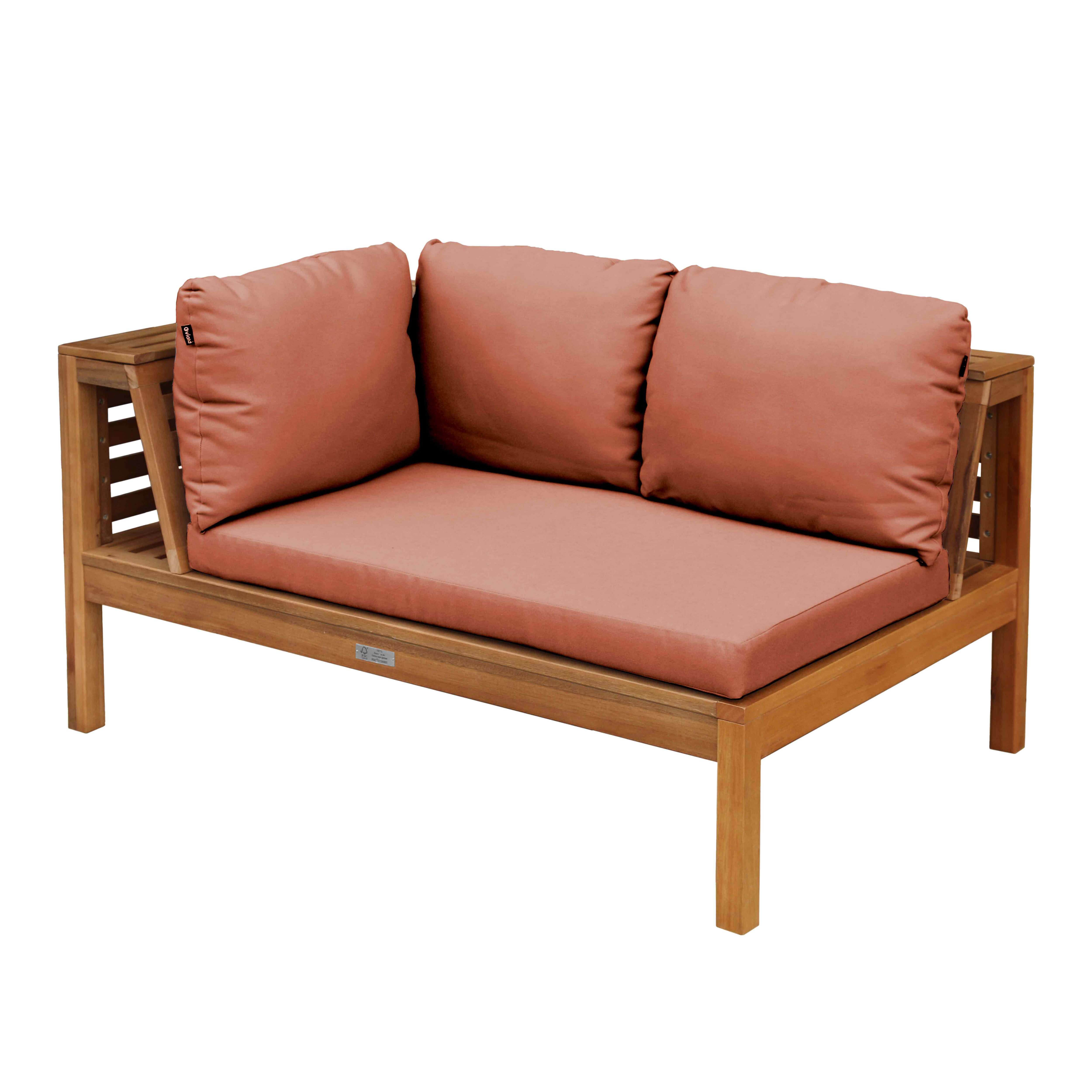Canapé gauche de jardin bas en bois d'eucalyptus terracotta