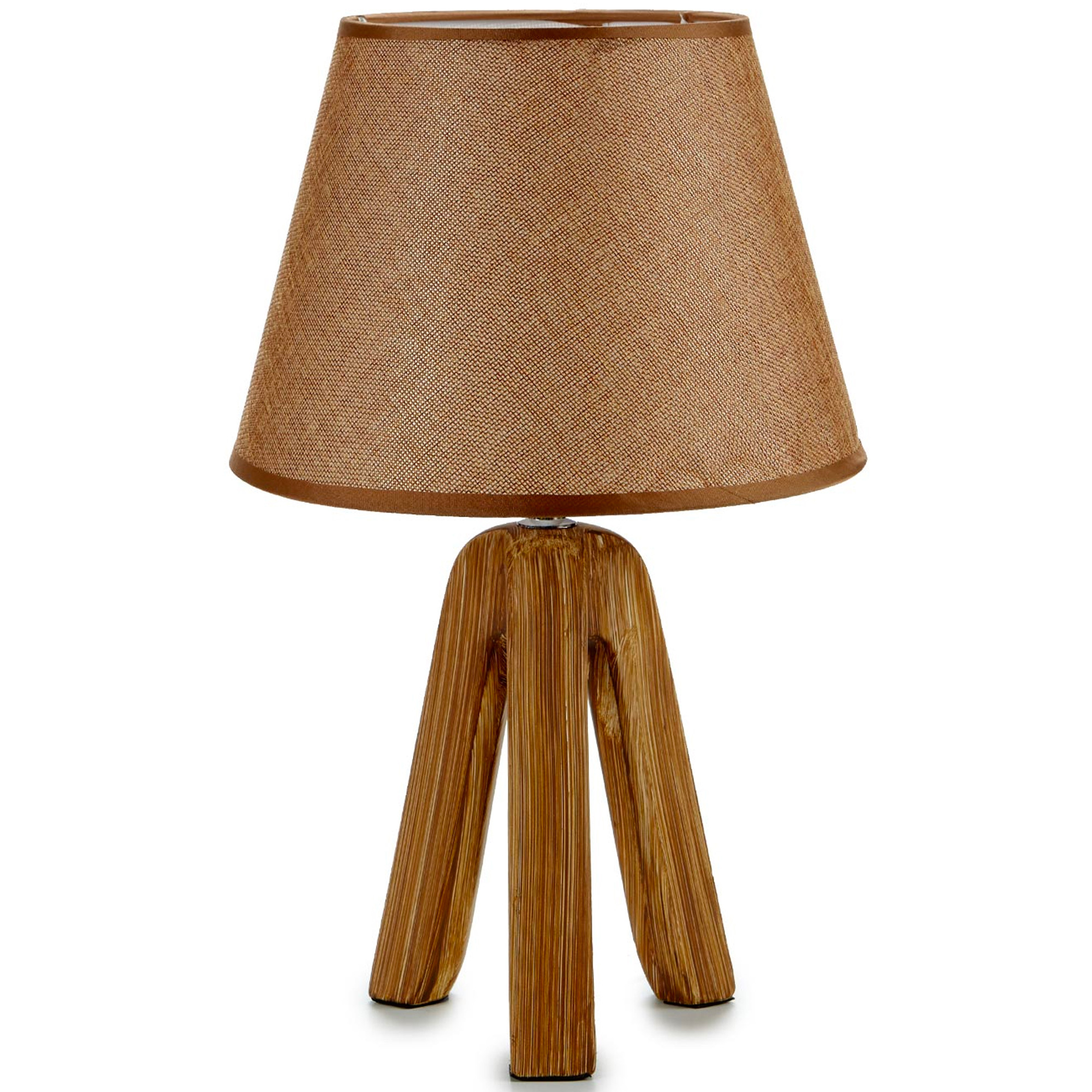 lampe à poser base céramique effet bois abat-jour conique marron