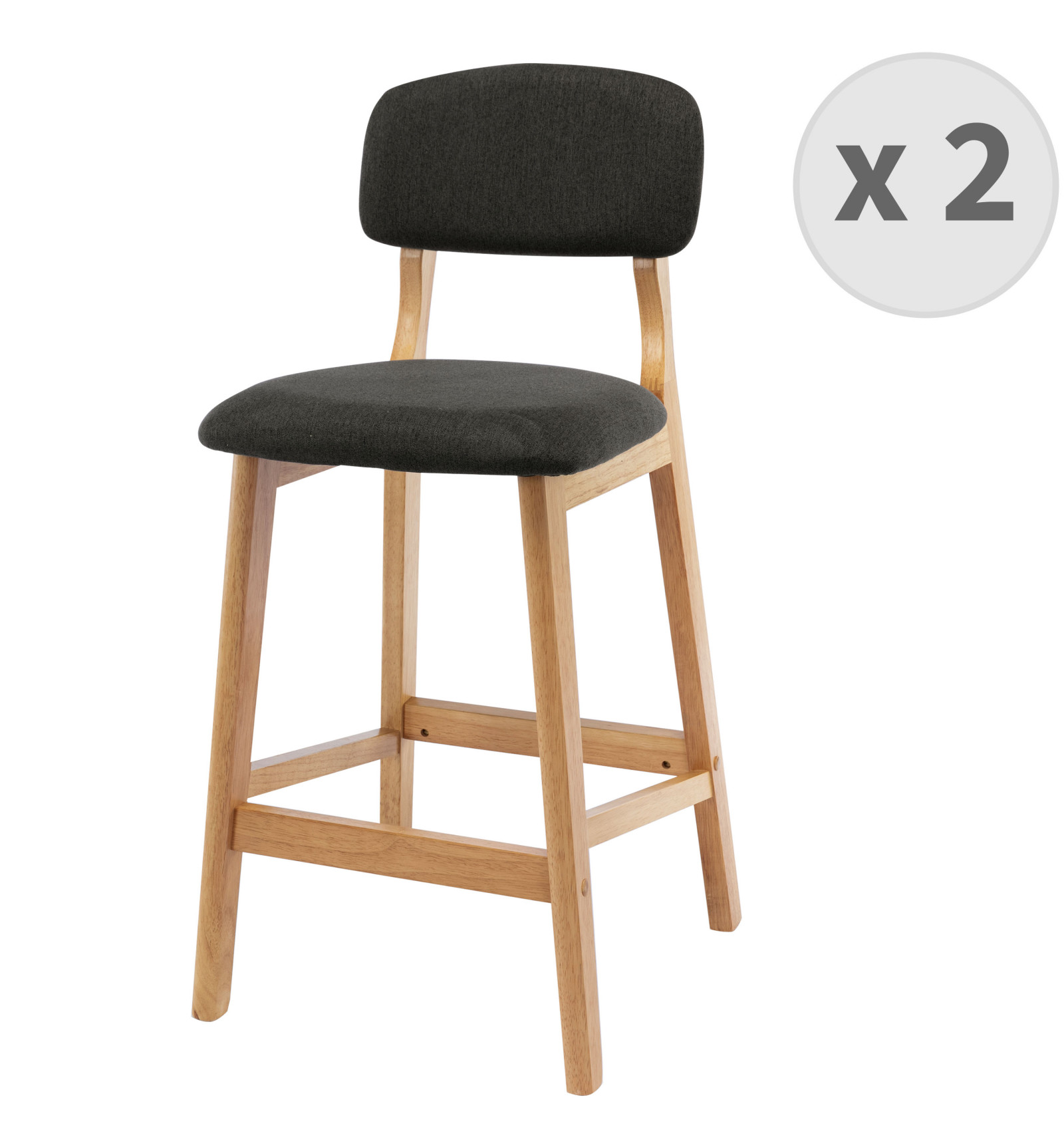 CLIFF – Chaise de bar en tissu Anthracite et bois massif(x2)