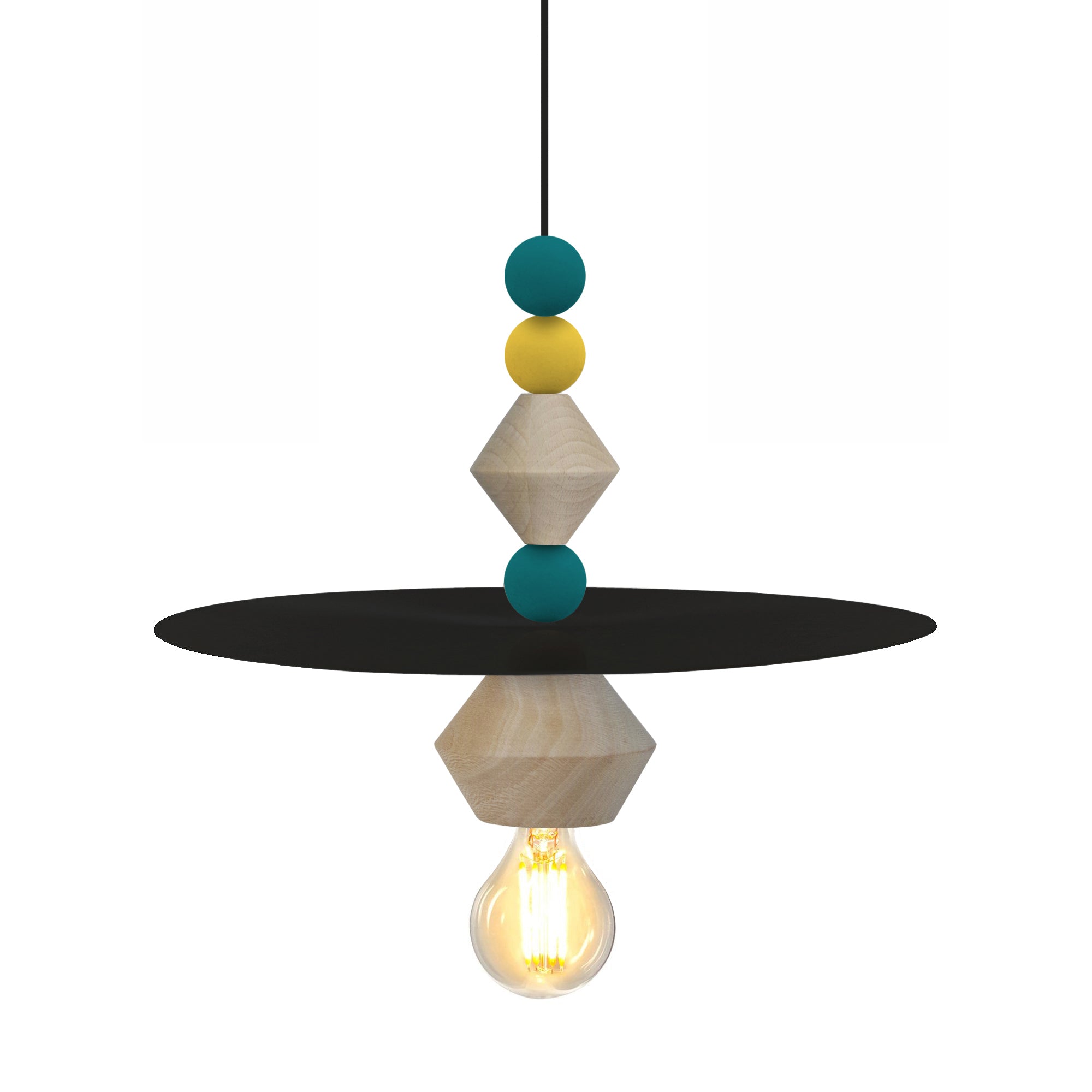 Suspension bois noir et multicolore