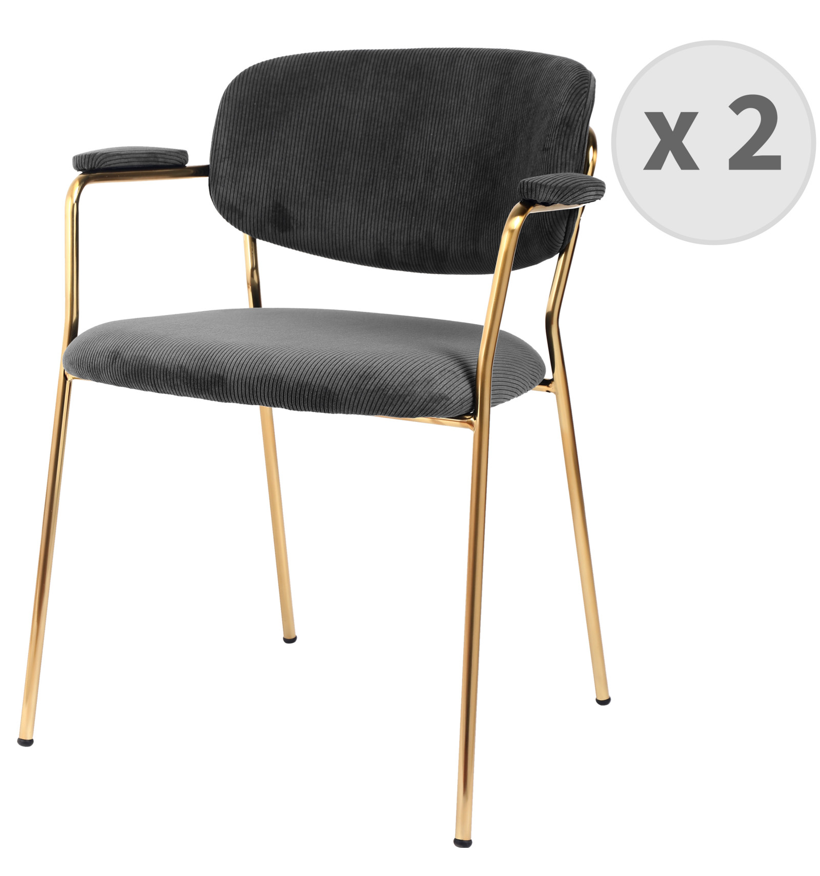 Chaise en tissu cotelé Carbone et métal doré brossé(x2)