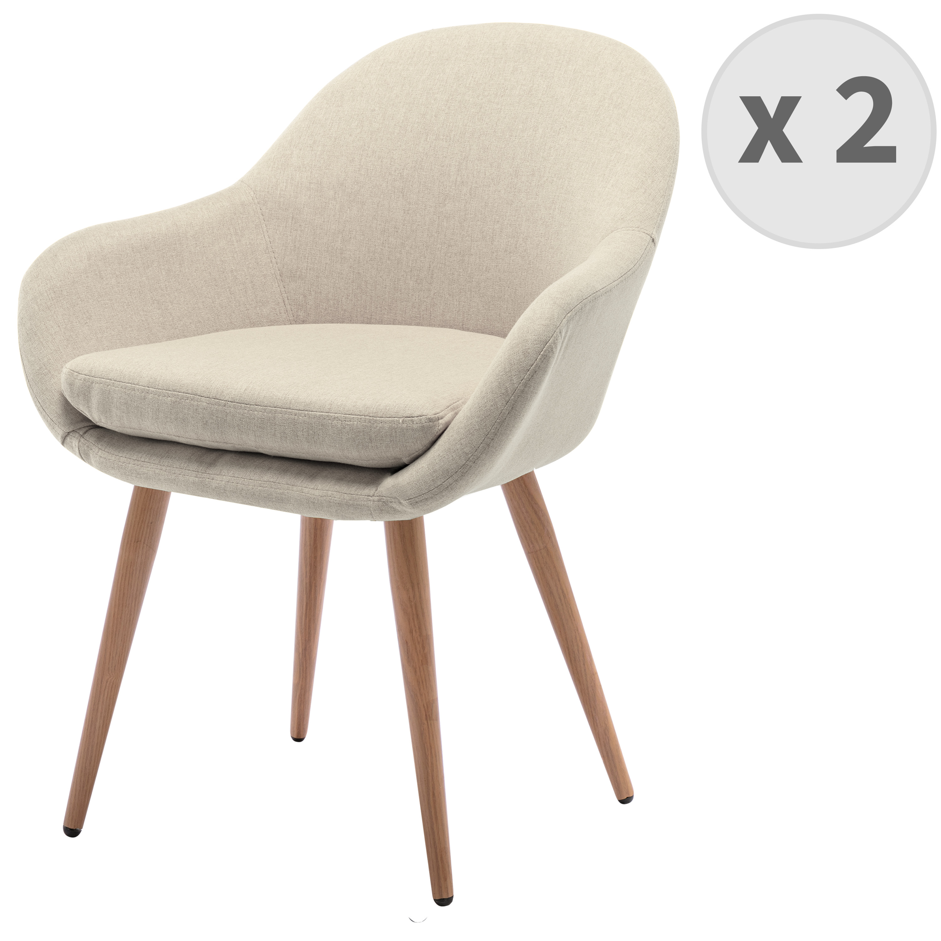 fauteuil de table en tissu coloris lin et pieds métal bois (x2)