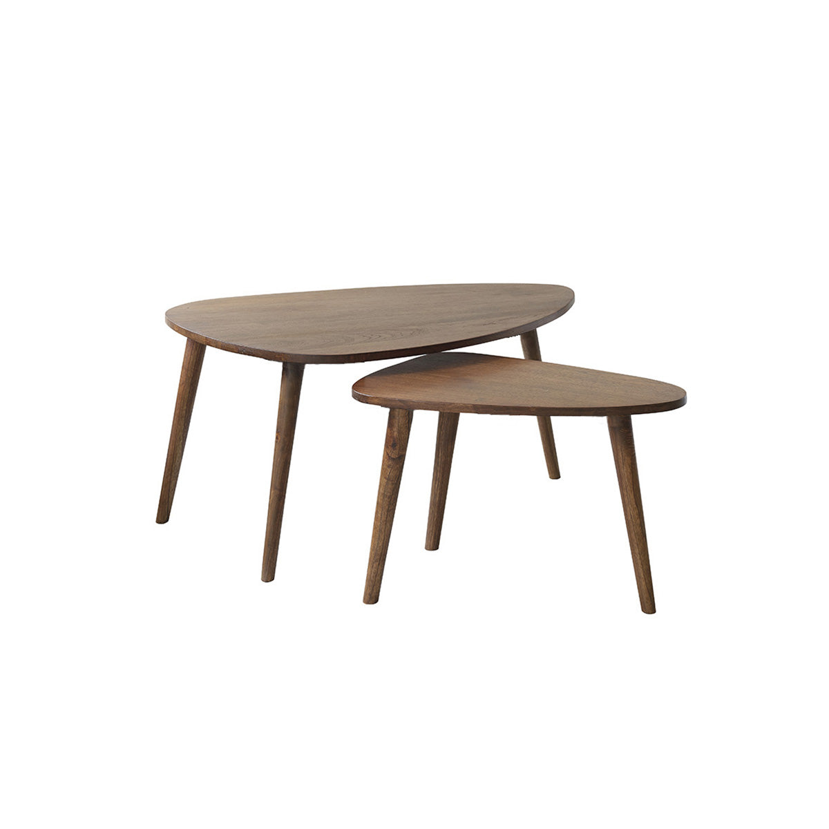 Lot de tables basses en mindi massif finition noyer