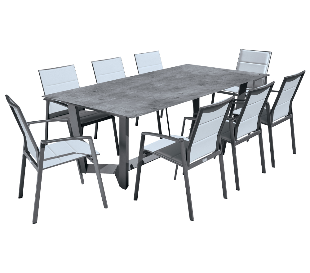 Ensemble repas de jardin 10 places en aluminium gris perle