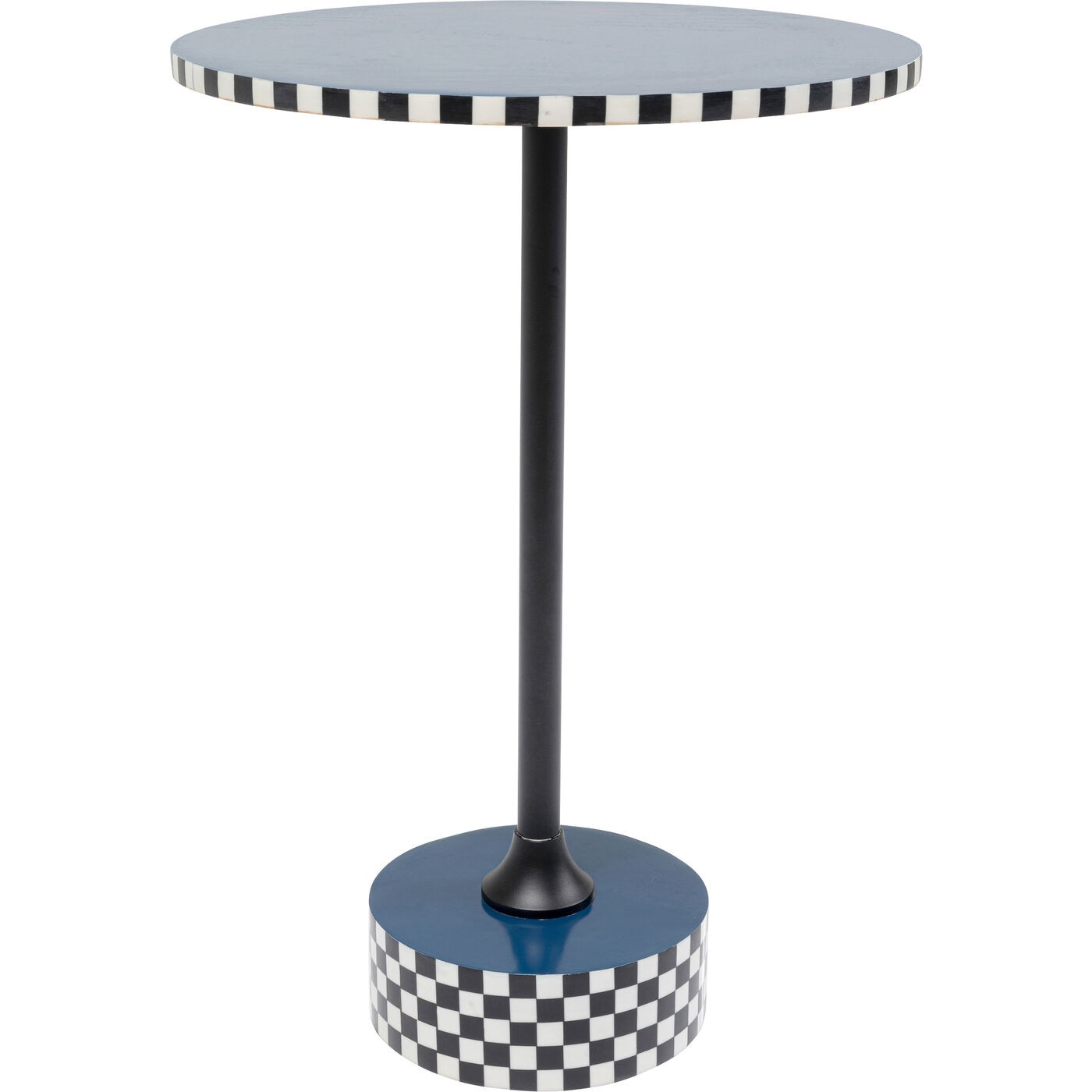 Table d&rsquo;appoint bleue, noire et blanche en effet bois et acier