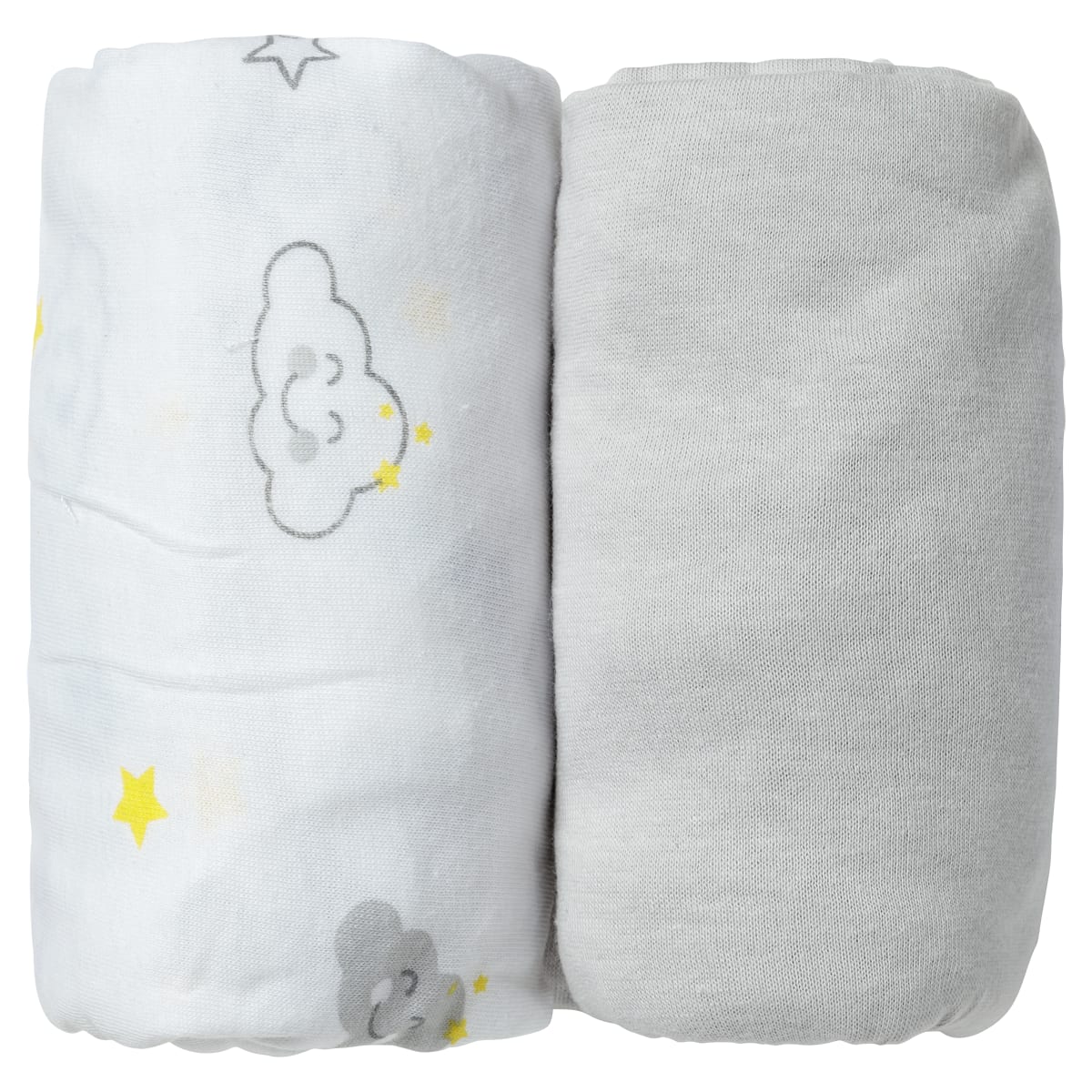 lot de 2 draps housse bébé en coton gris et blanc 70x140 cm