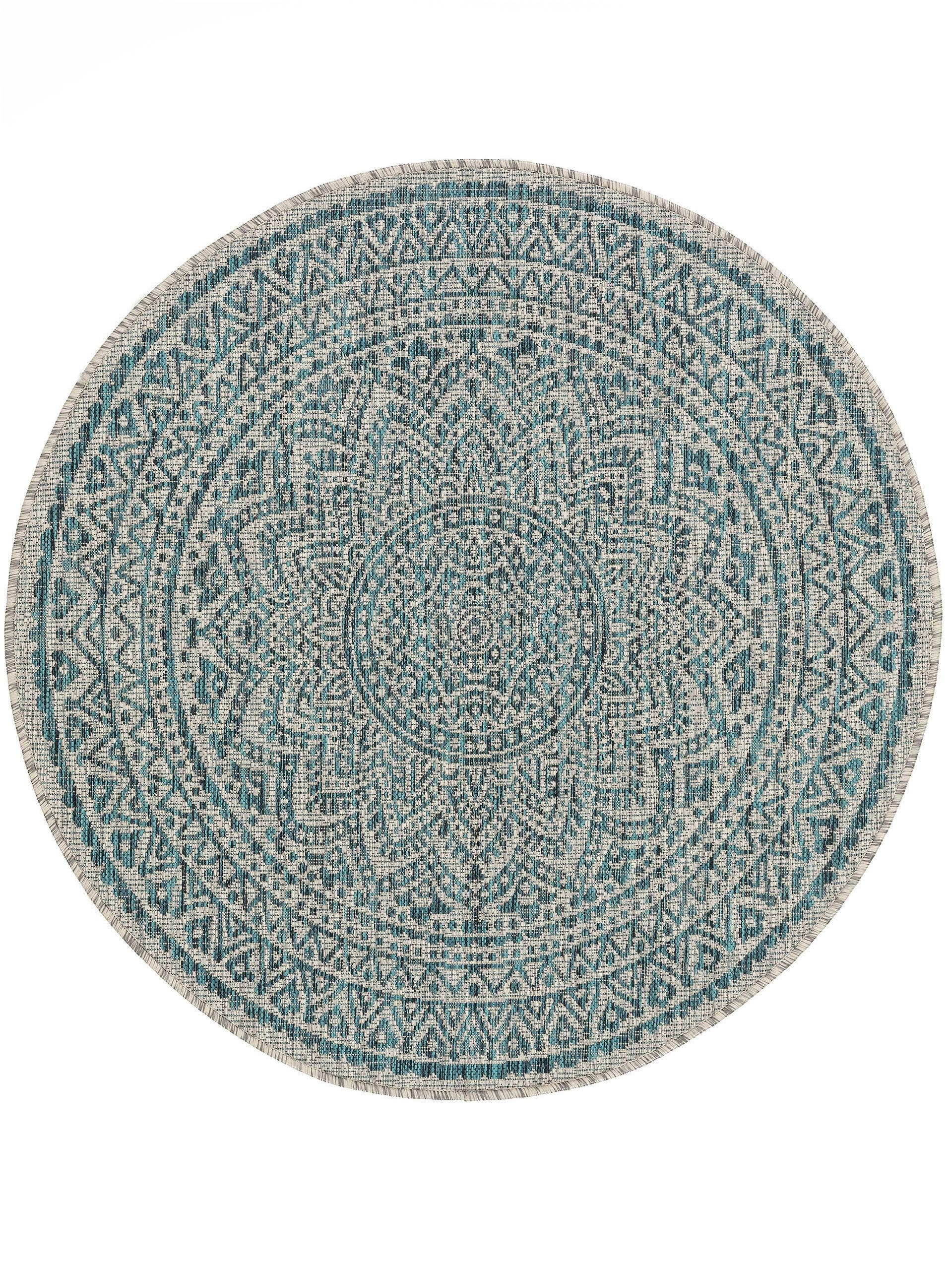 Tapis d'extérieur & intérieur rond beige/bleu D 120