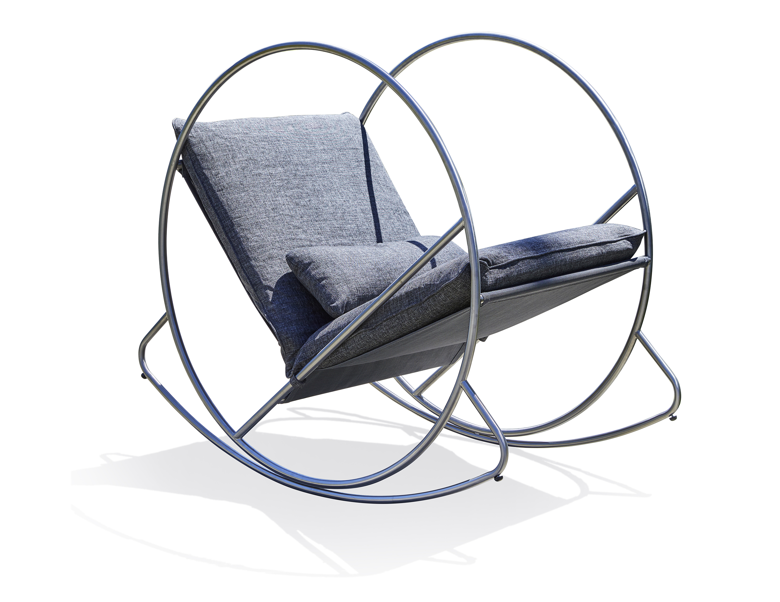fauteuil à bascule de jardin en inox et toile plastifiée grise
