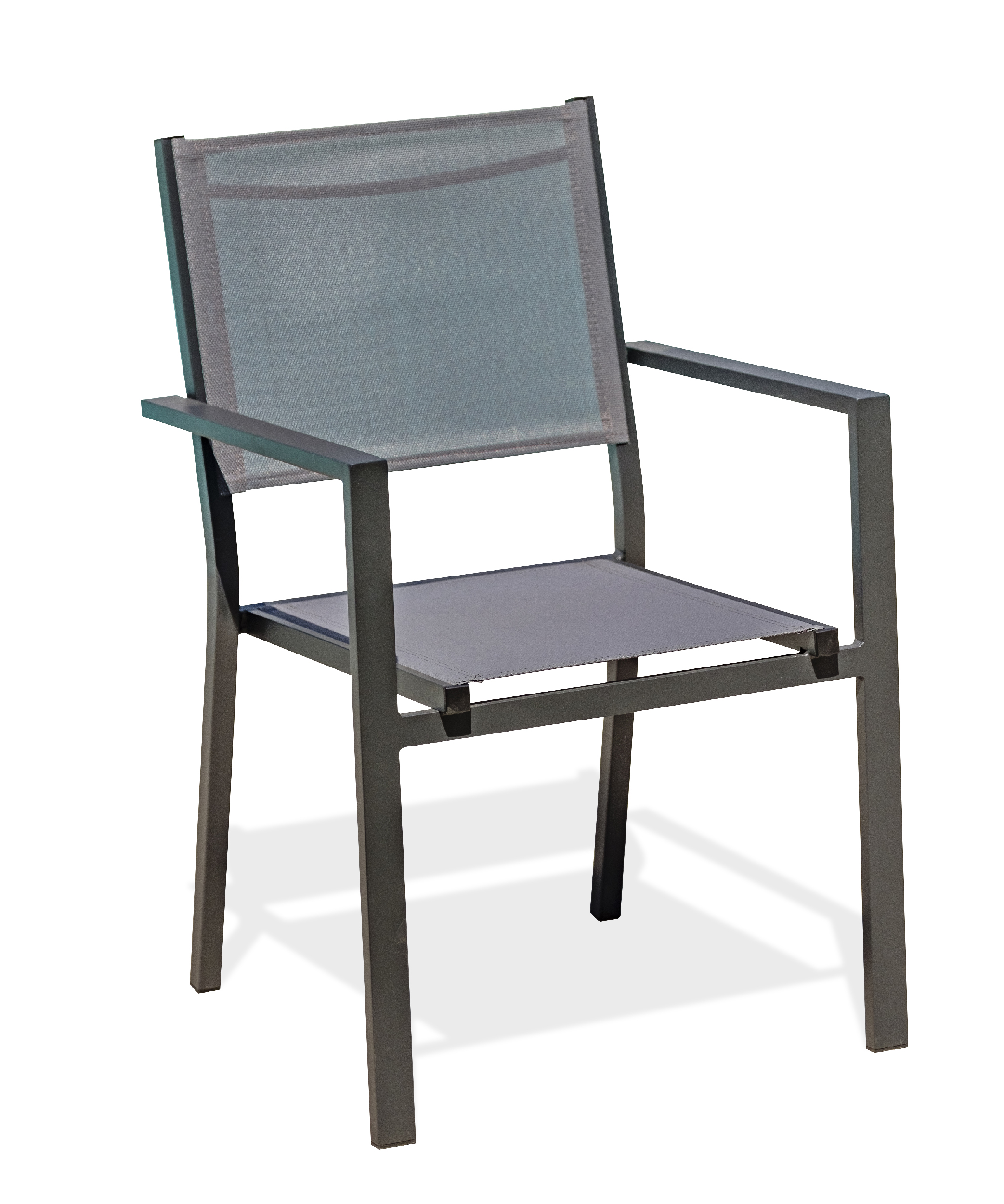 fauteuil de jardin empilable en aluminium et toile plastifiée grise