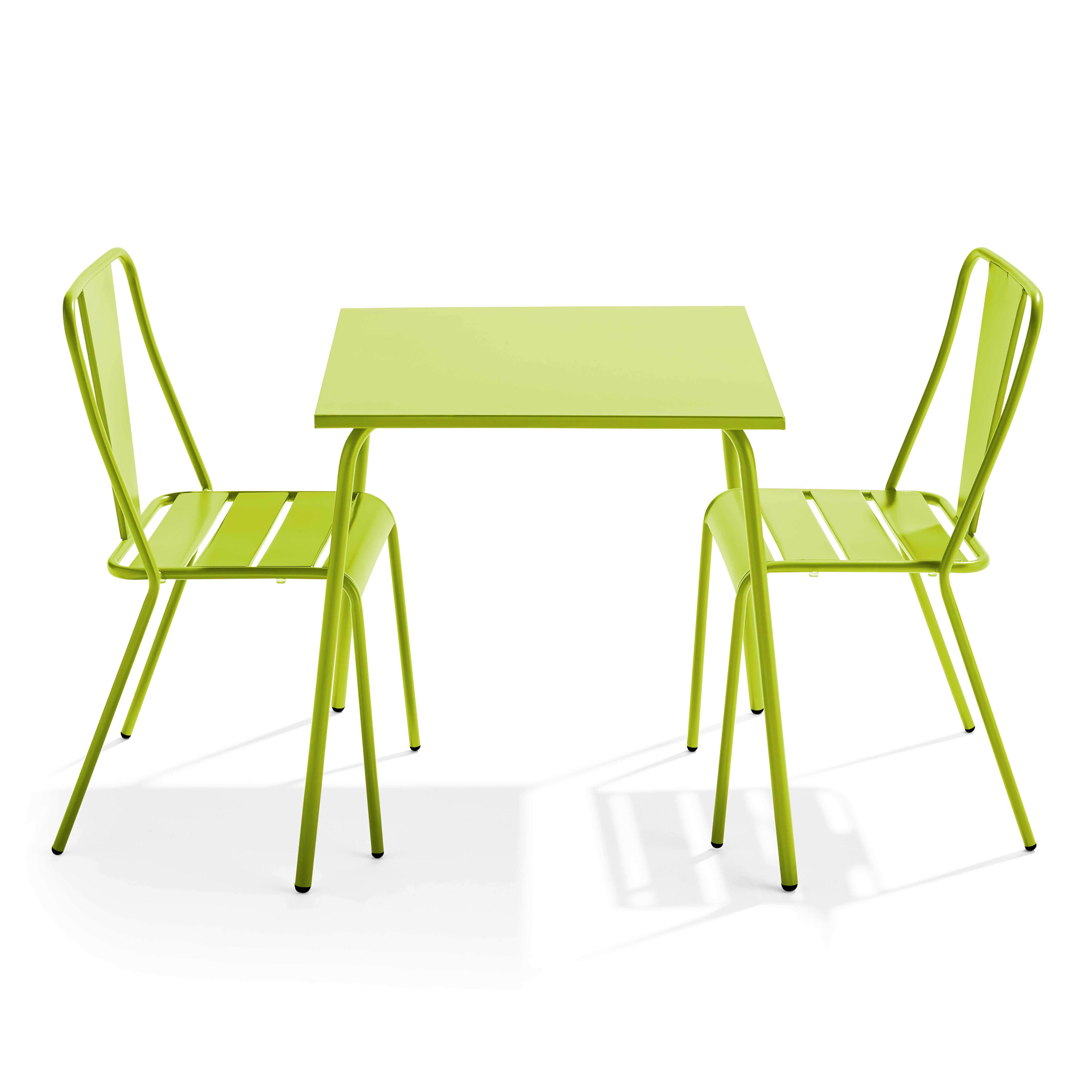 ensemble table de jardin carrée et 2 chaises bistrot vert