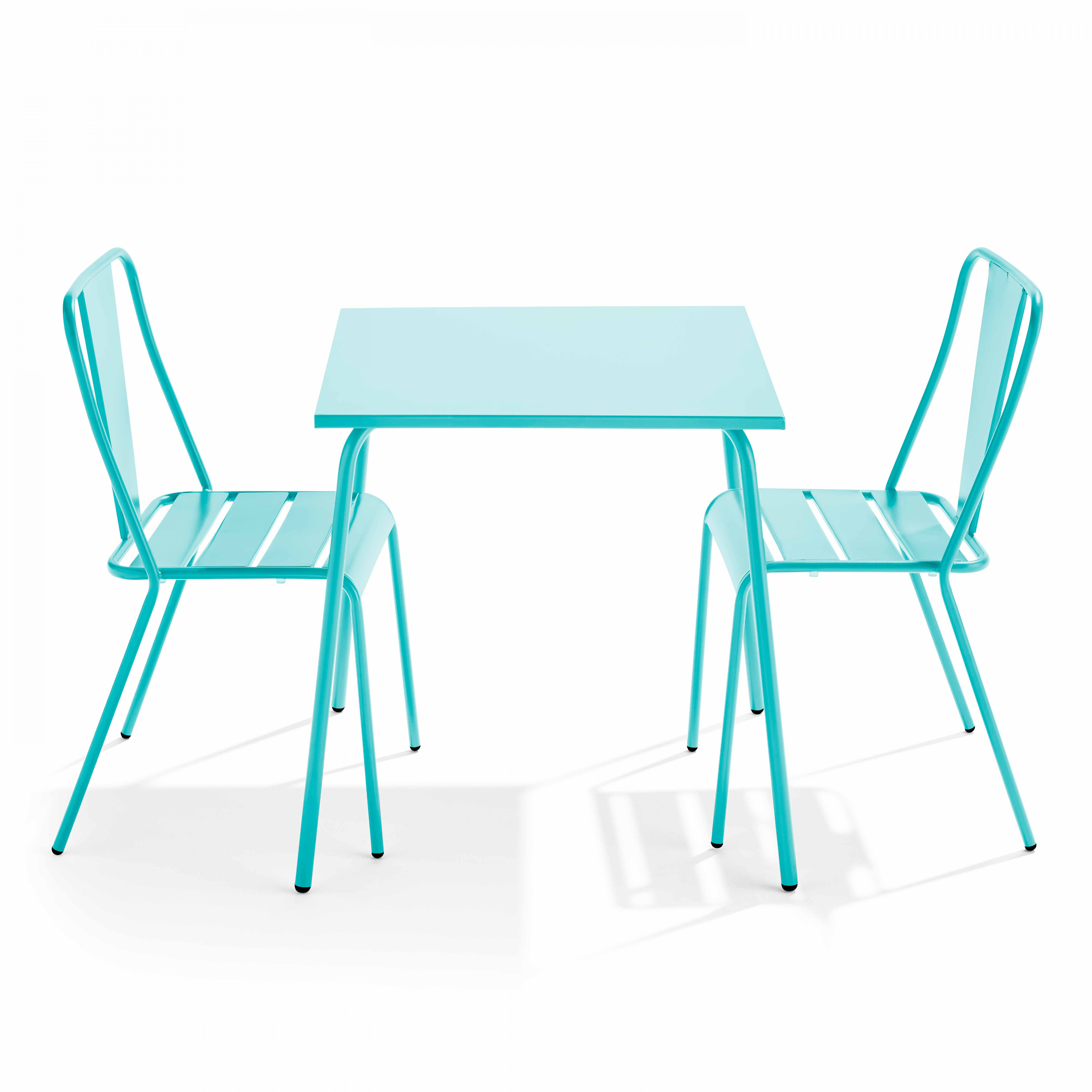 ensemble table de jardin carrée et 2 chaises bistrot turquoise