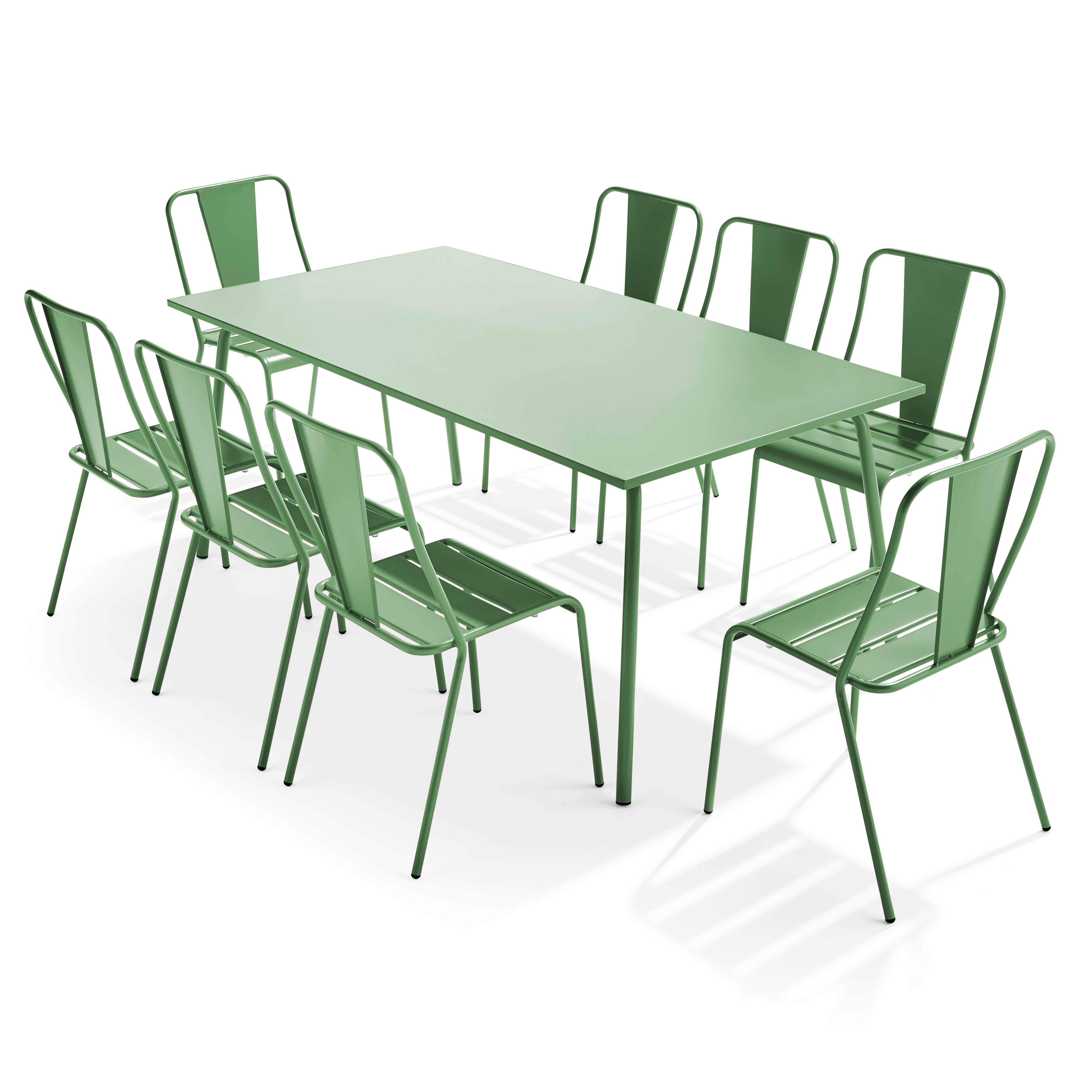 Ensemble table de jardin et 8 chaises bistrot en acier vert cactus