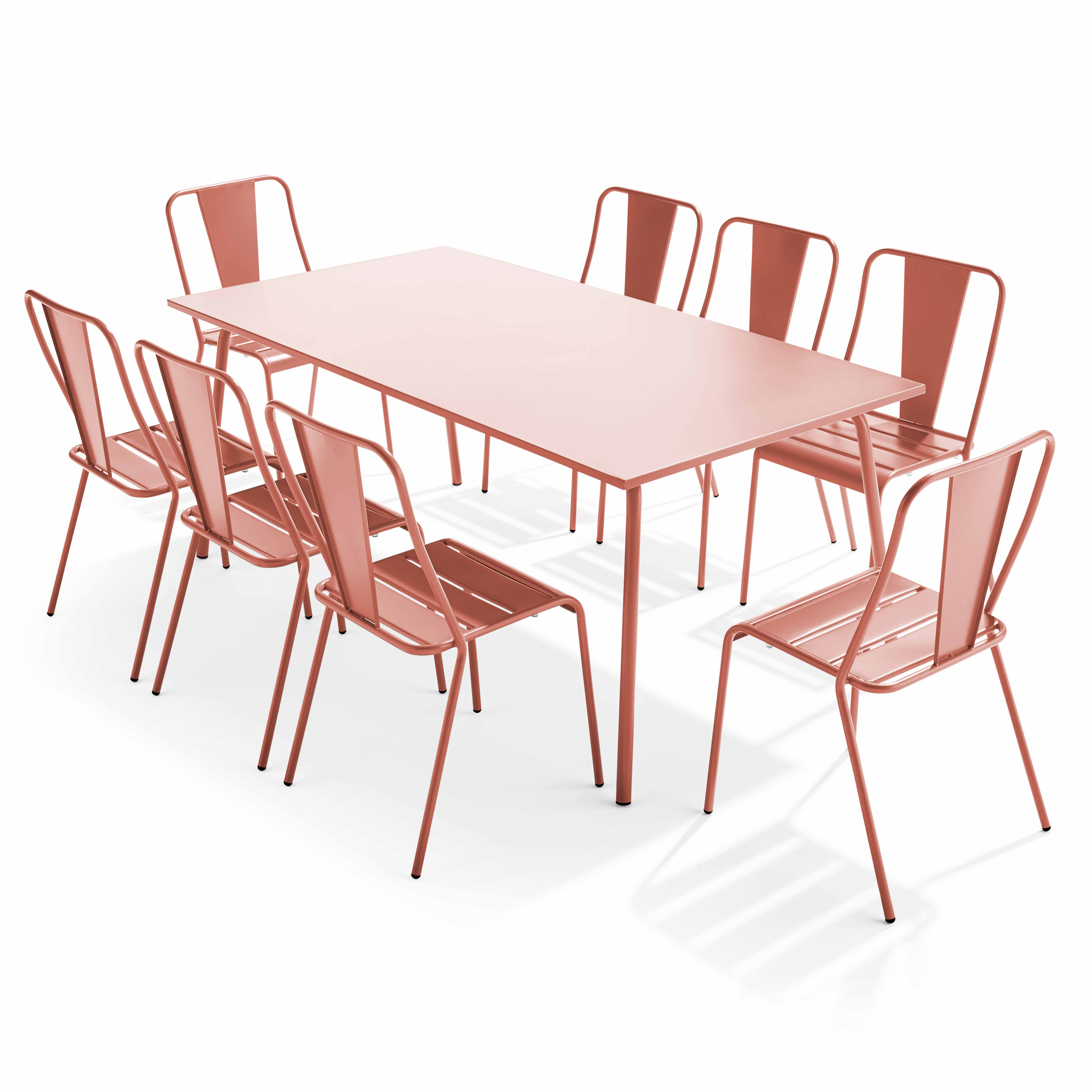 Ensemble table de jardin et 8 chaises bistrot en acier argile