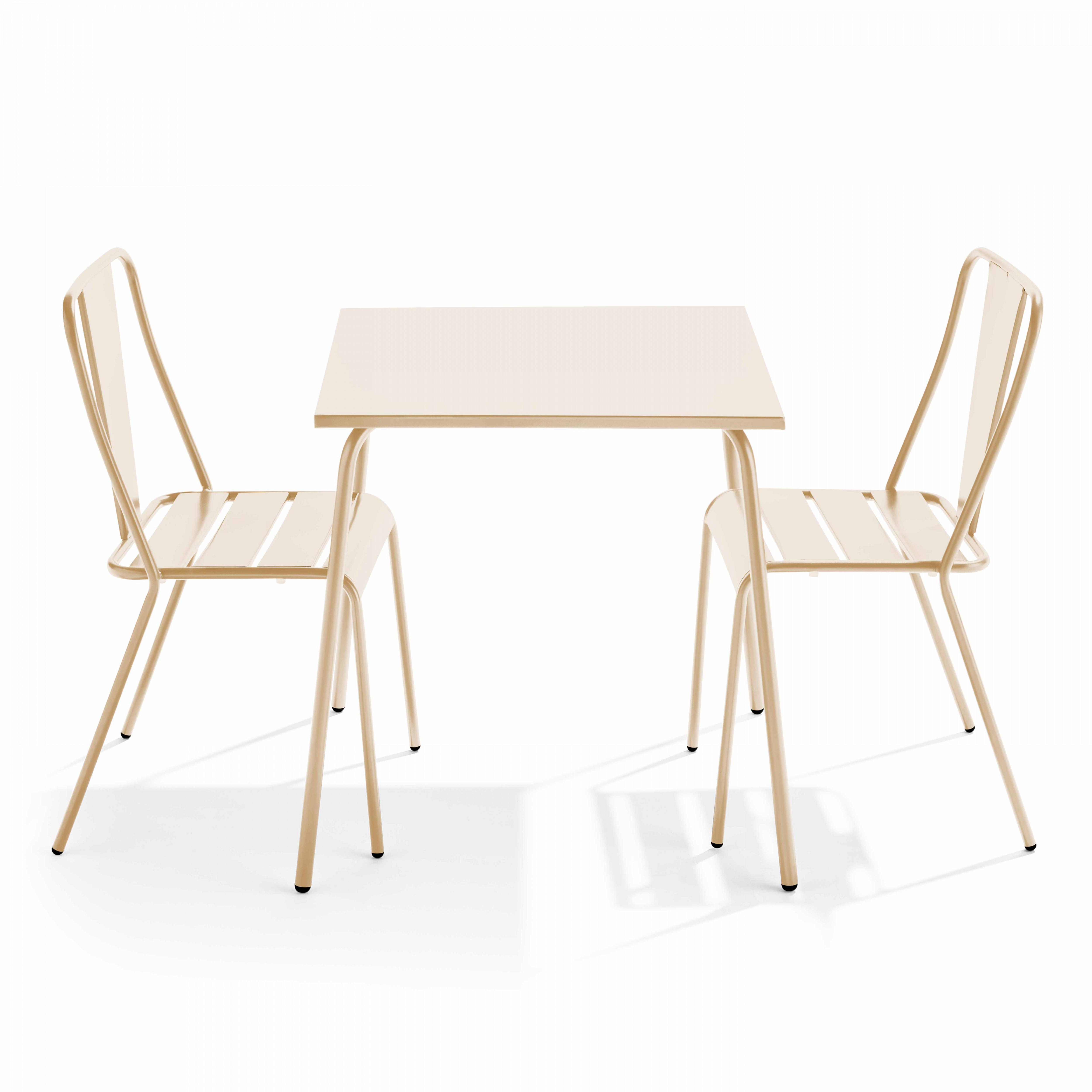 ensemble table de jardin carrée et 2 chaises bistrot ivoire