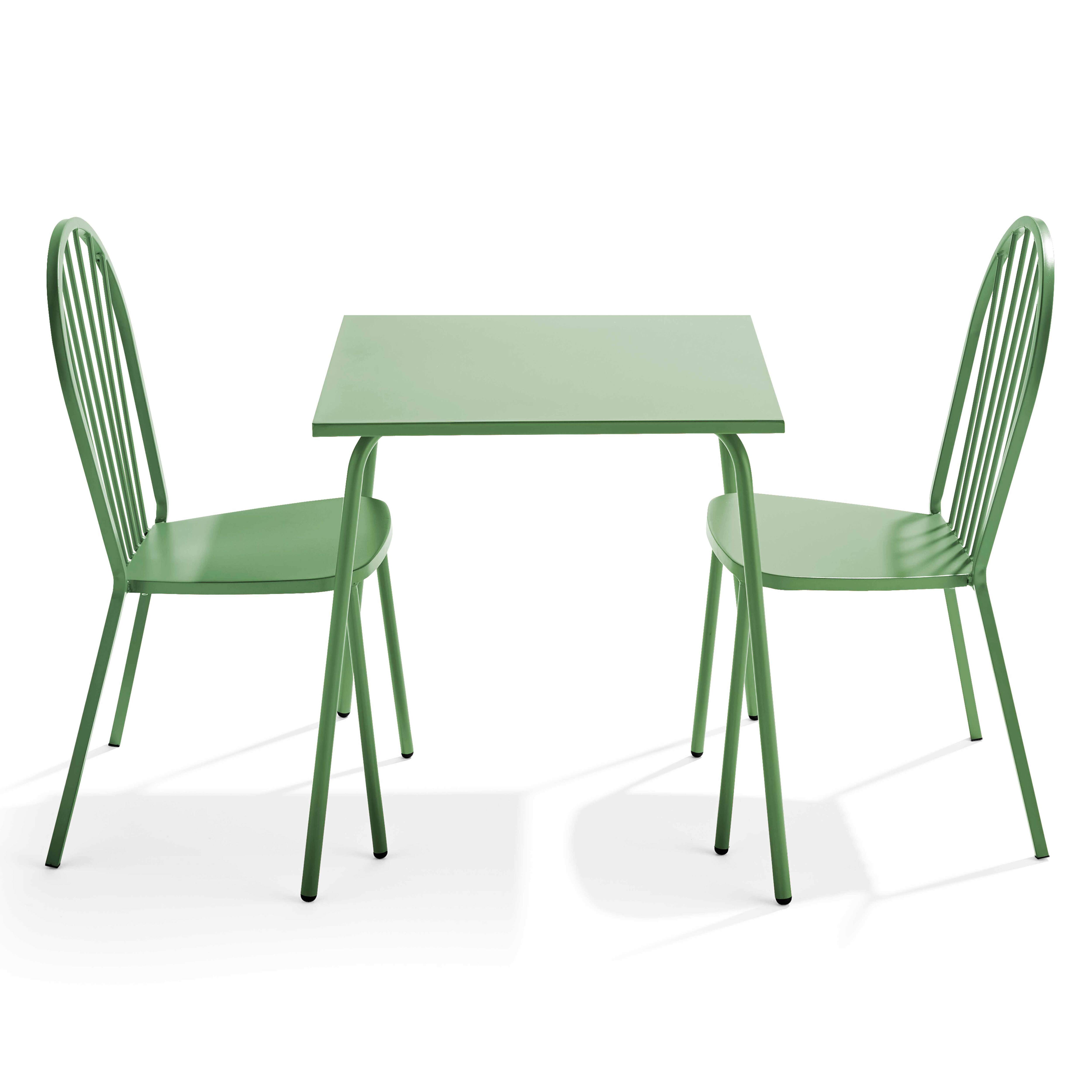 Ensemble table de jardin bistrot et 2 chaises en acier vert cactus