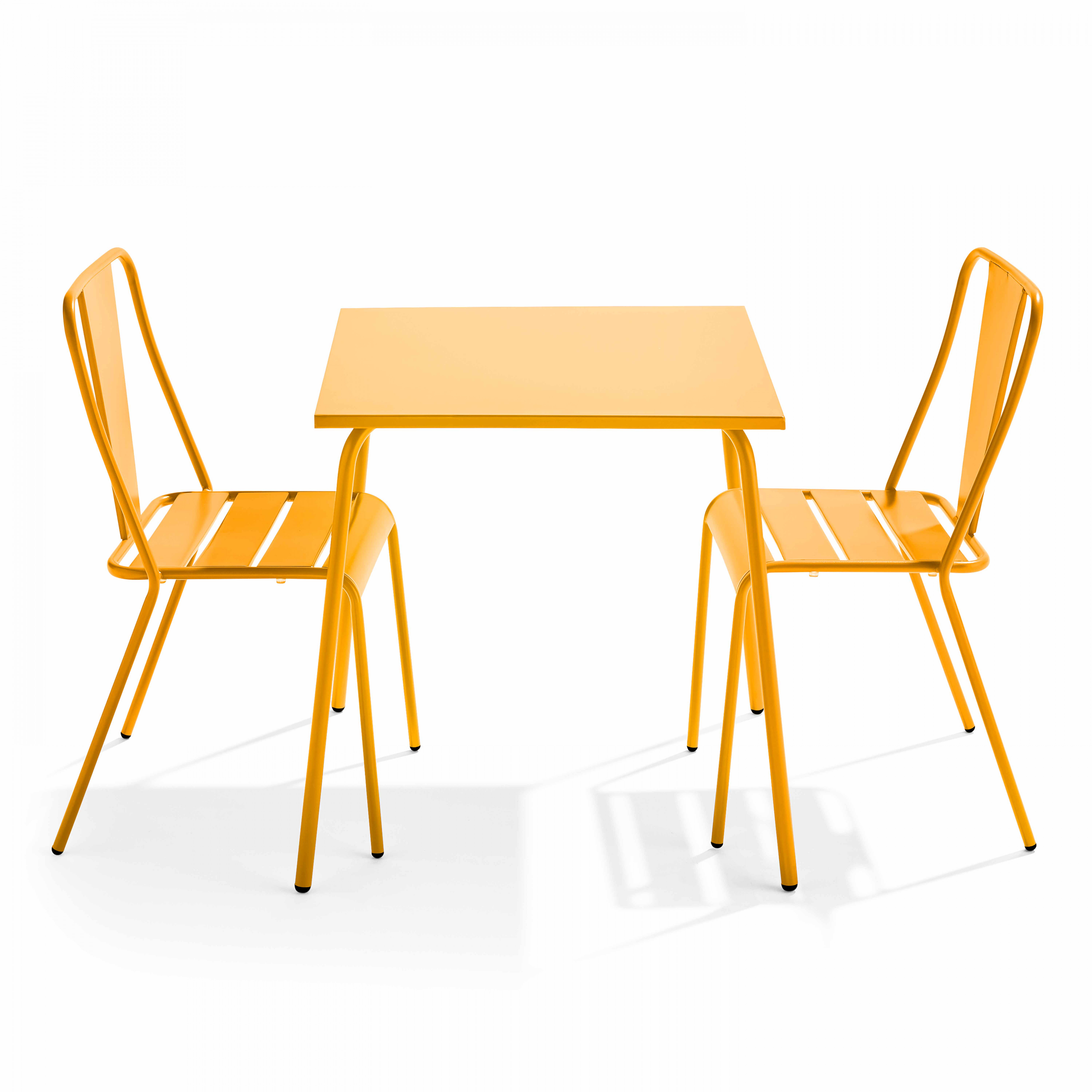 ensemble table de jardin carrée et 2 chaises bistrot jaune