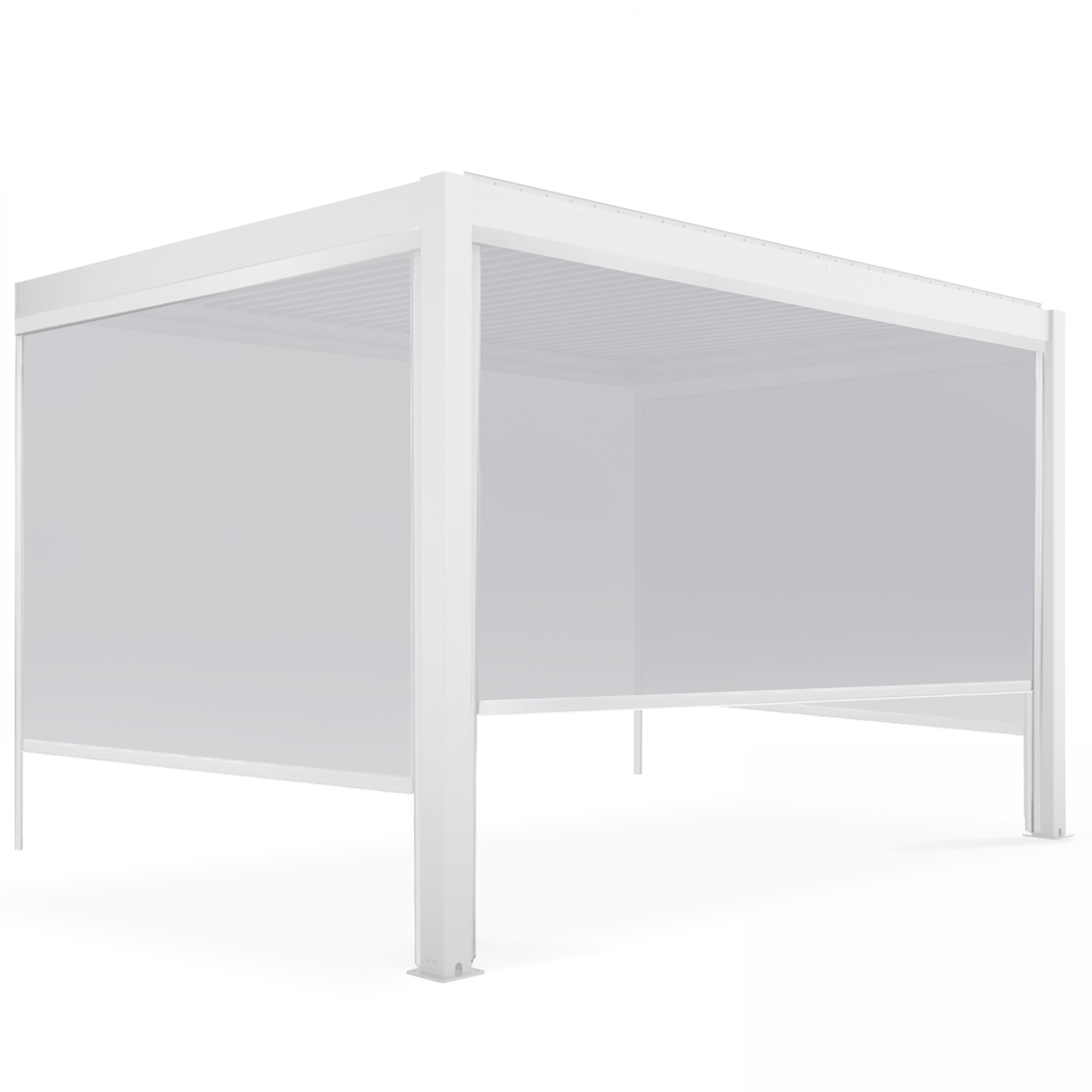 Pergola bioclimatique adossée blanche 3x4m et 3 stores