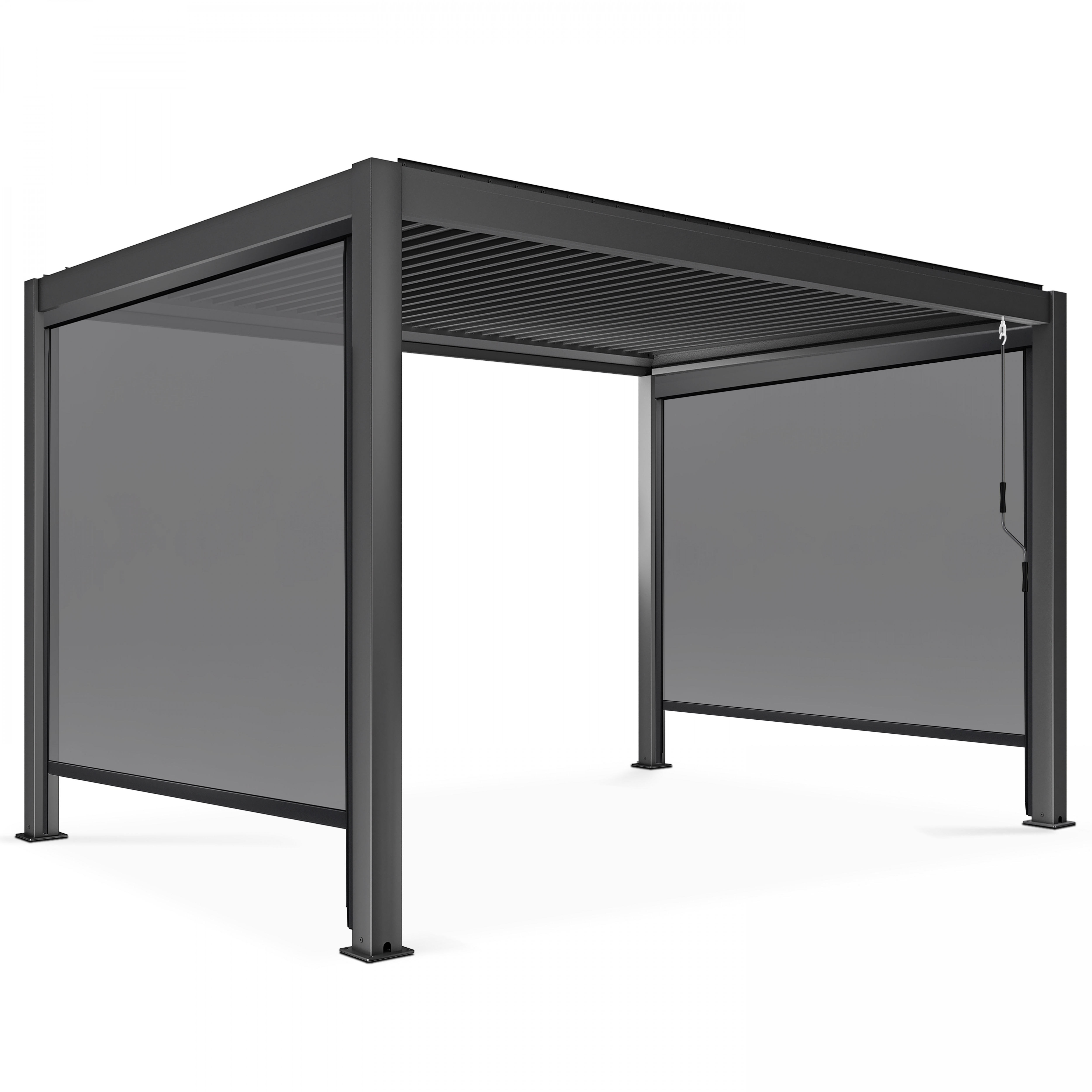 Pergola bioclimatique 3x4m autoportée avec 2 stores 2,66 X 2,34 m gris