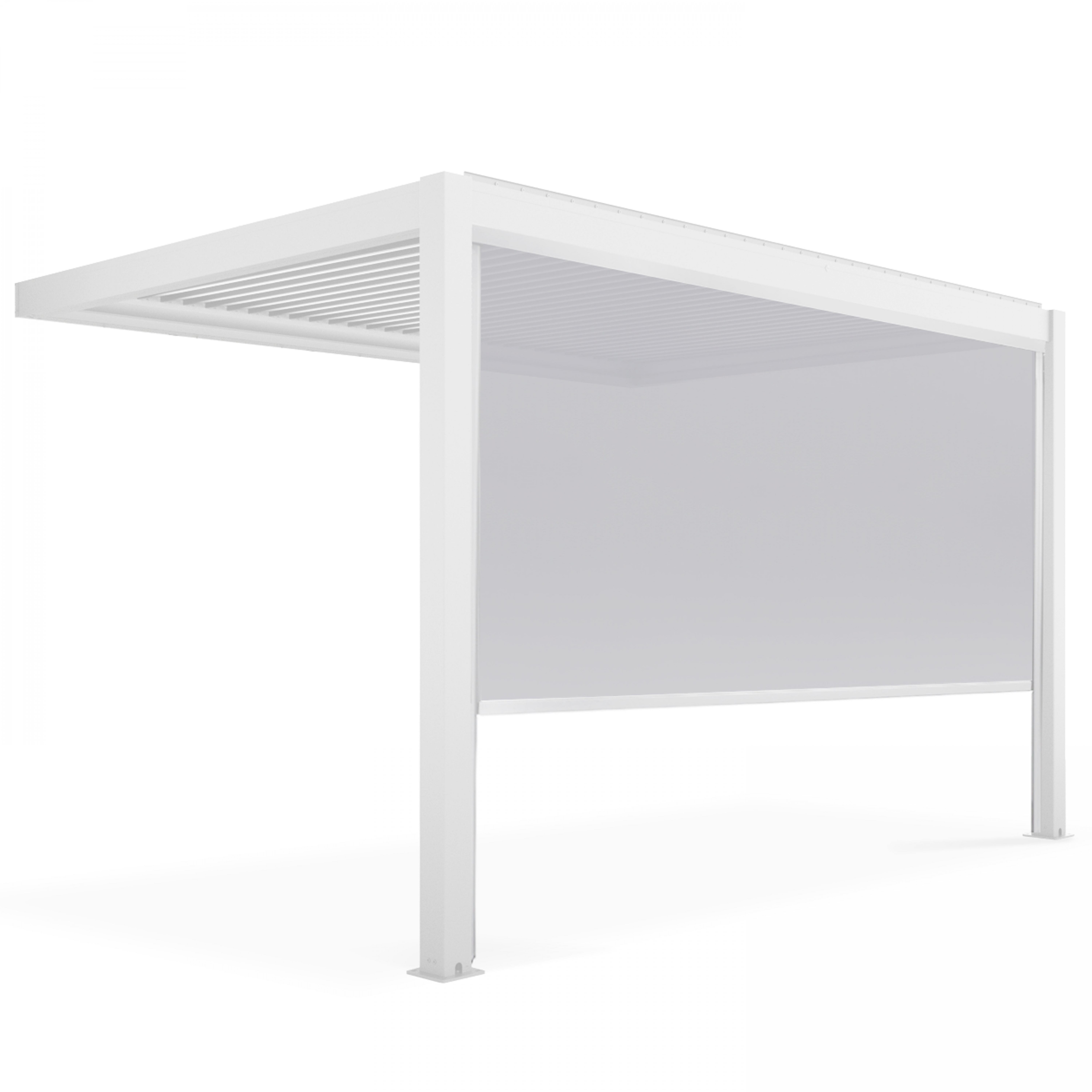 Pergola bioclimatique adossée blanche 3x4m et 1 Store 3,73 x 2,34 m