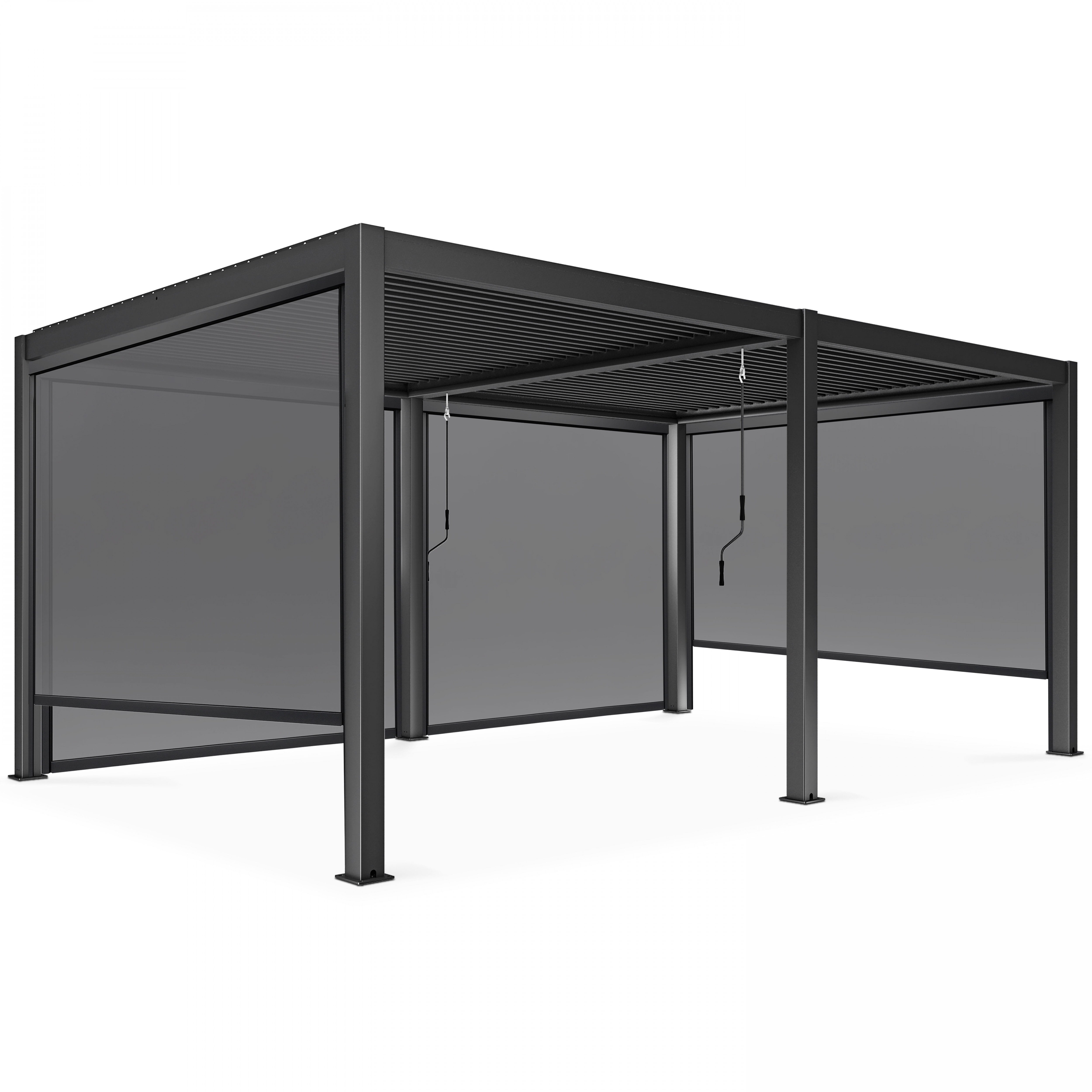 Pergola bioclimatique autoportée 3 x 6 m et 4 stores gris