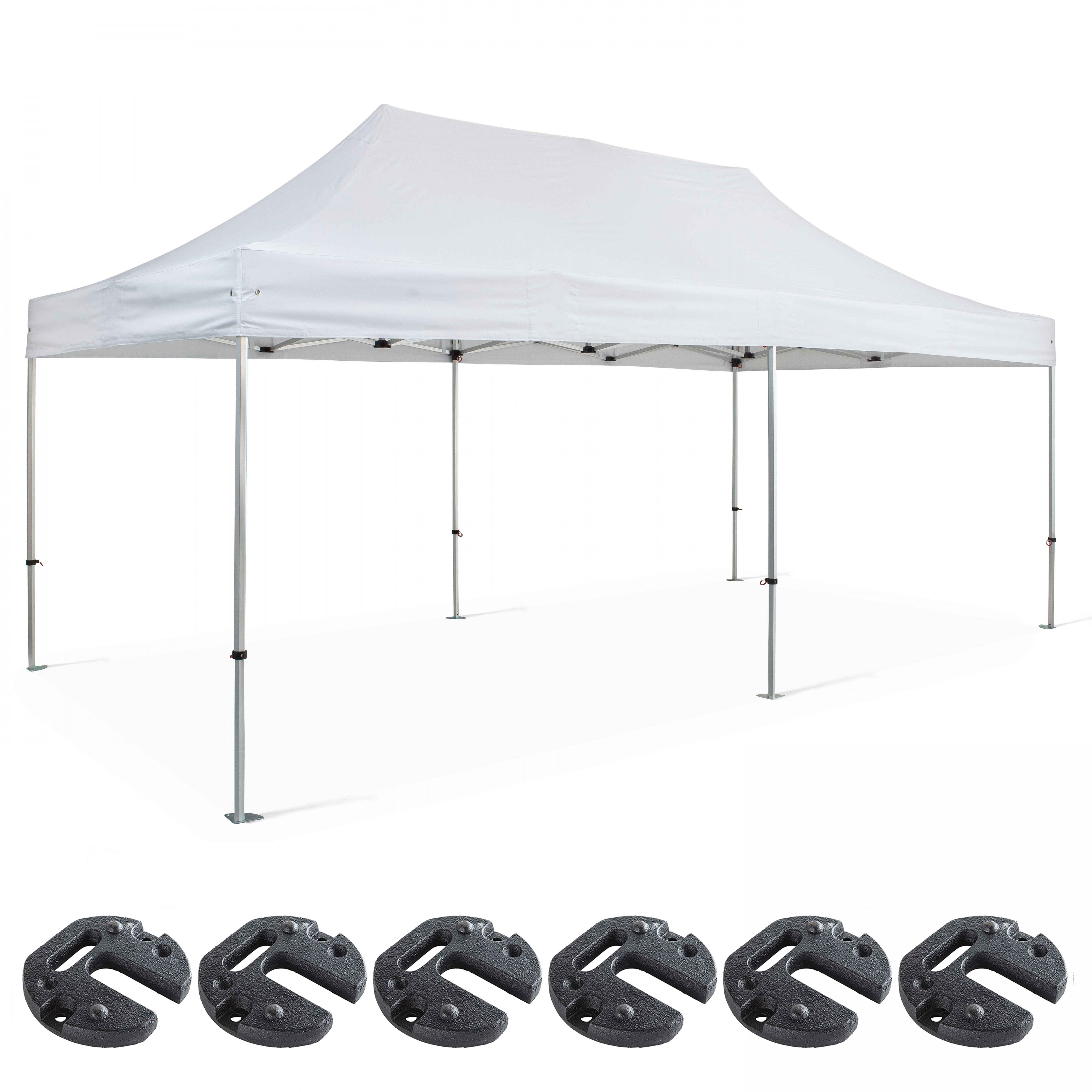 Tente pliante 3x6m et 6 poids de lestage blanc