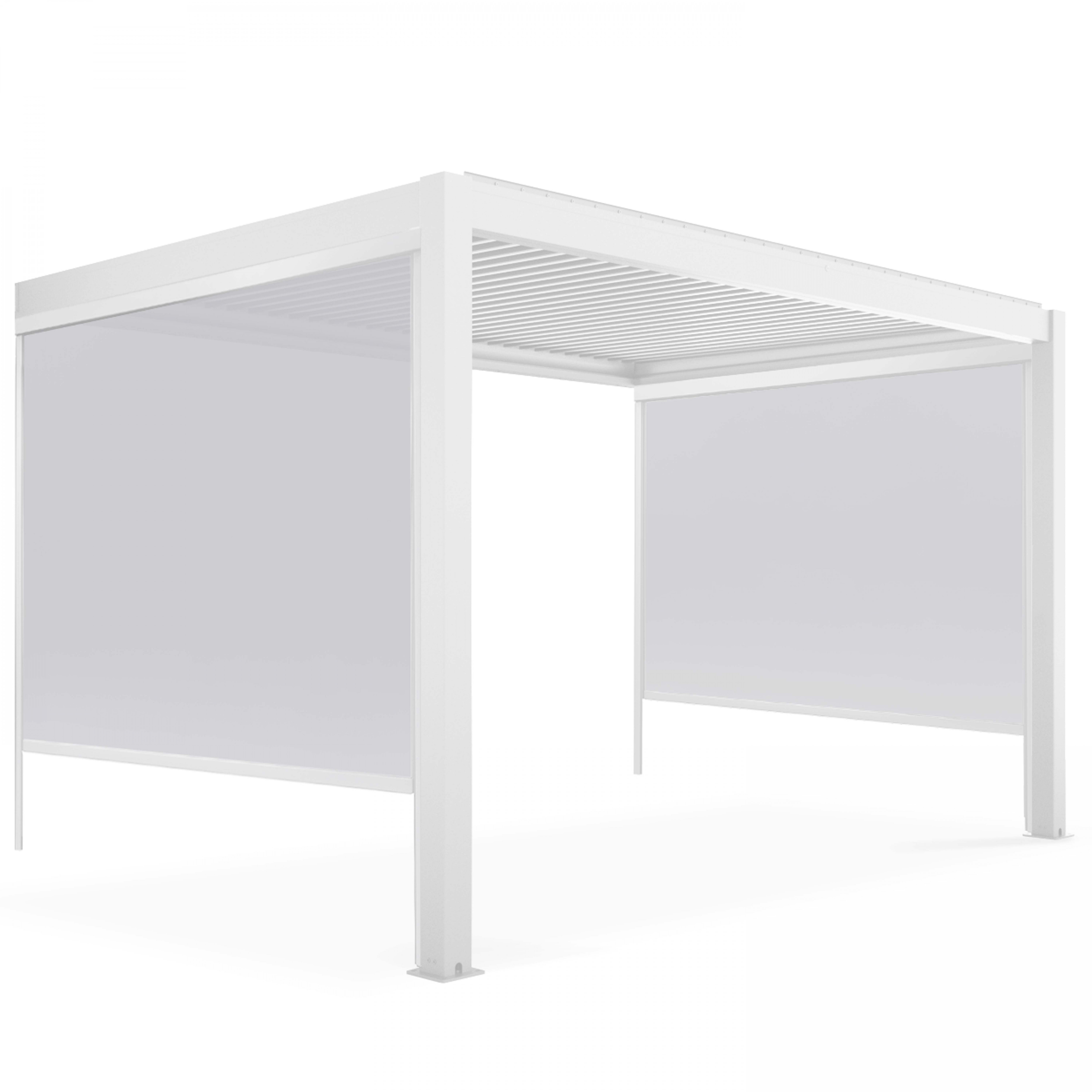 Pergola bioclimatique adossée blanche 3x4m et 2 Stores 2,66 x 2,34 m