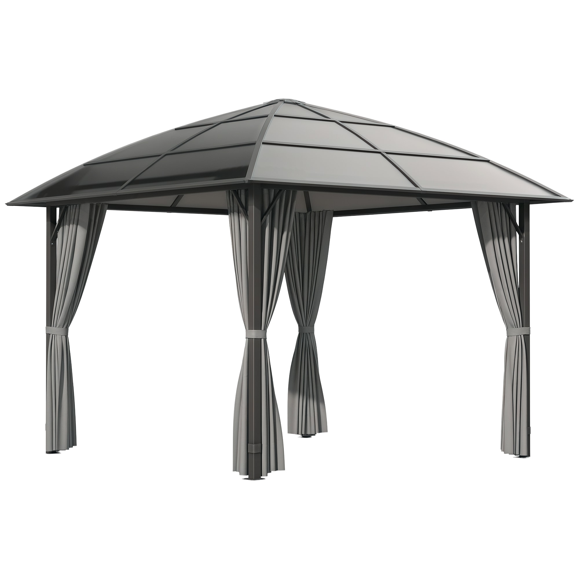 Pavillon de jardin rigide dim. 3,05L x 3,05l x 2,7H m 4 rideaux gris