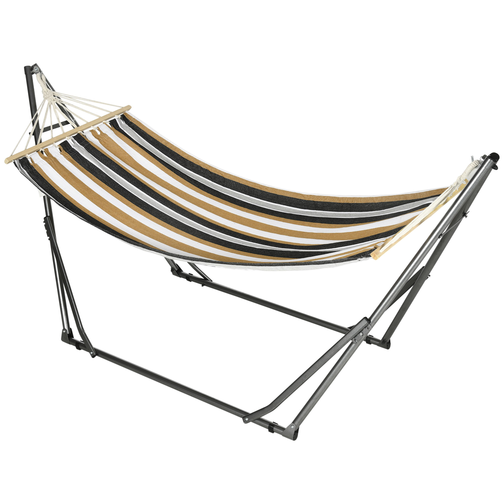 Hamac de jardin pliable support acier toile marron noir gris blanc