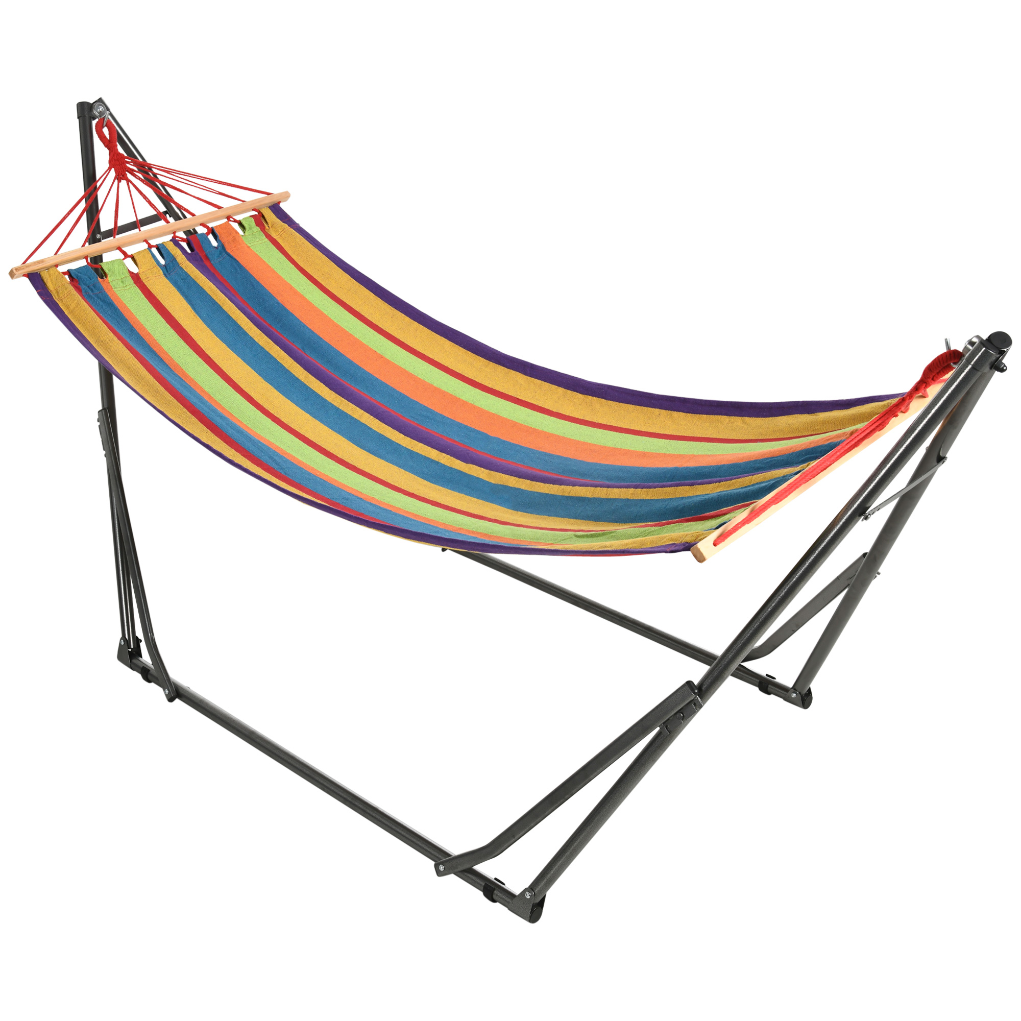 Hamac de jardin pliable avec support acier toile multicolore