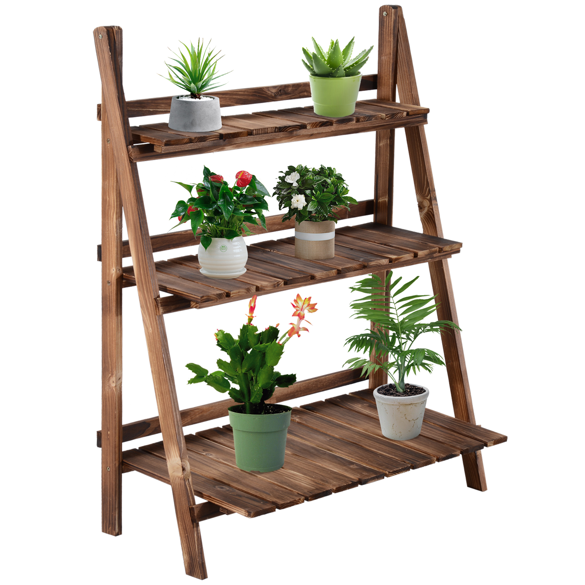 Étagère à plantes forme pyramidale pliable 3 étagères bois sapin