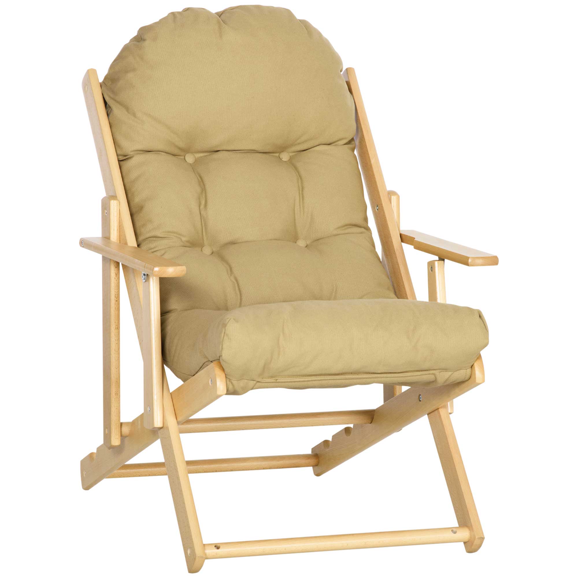 fauteuil de jardin pliable bois avec coussin capitonné beige