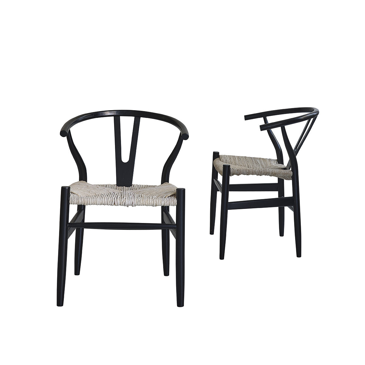 Lot de 2 chaises noires assise tissée en mindy