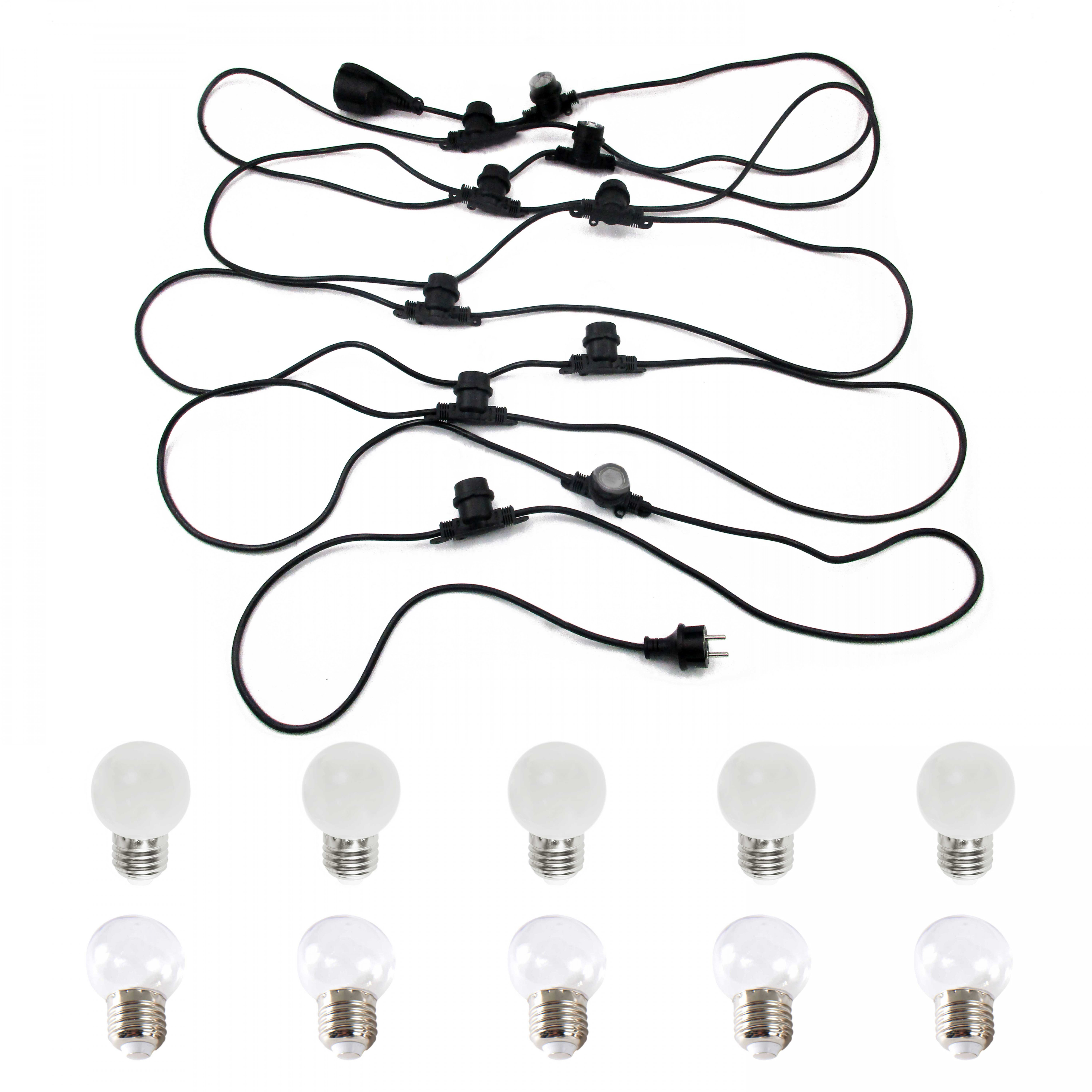 Guirlande guinguette LED et 5 ampoules blanches et 5 transparentes