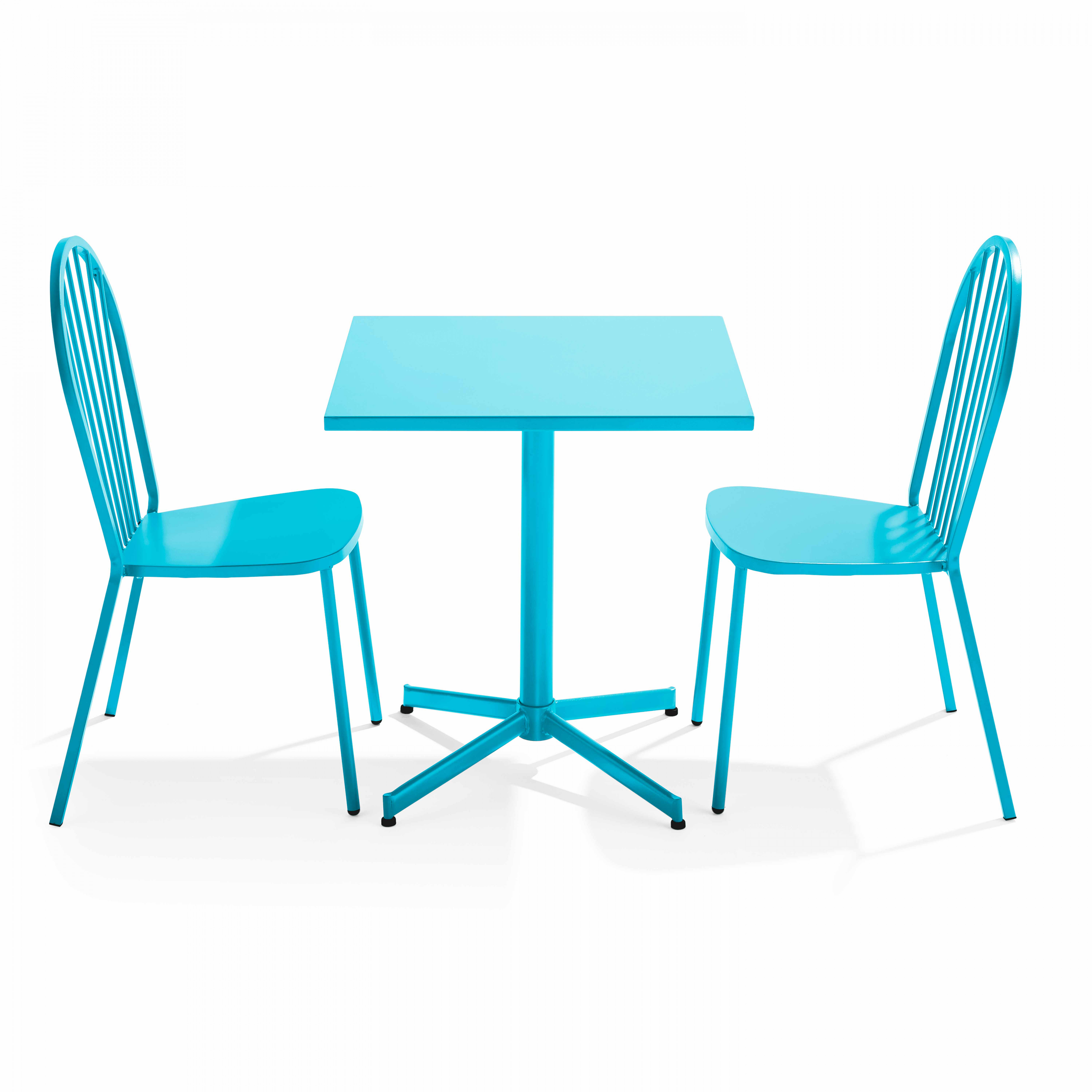 Ensemble table carrée de jardin inclinable et 2 chaises bistrot bleu