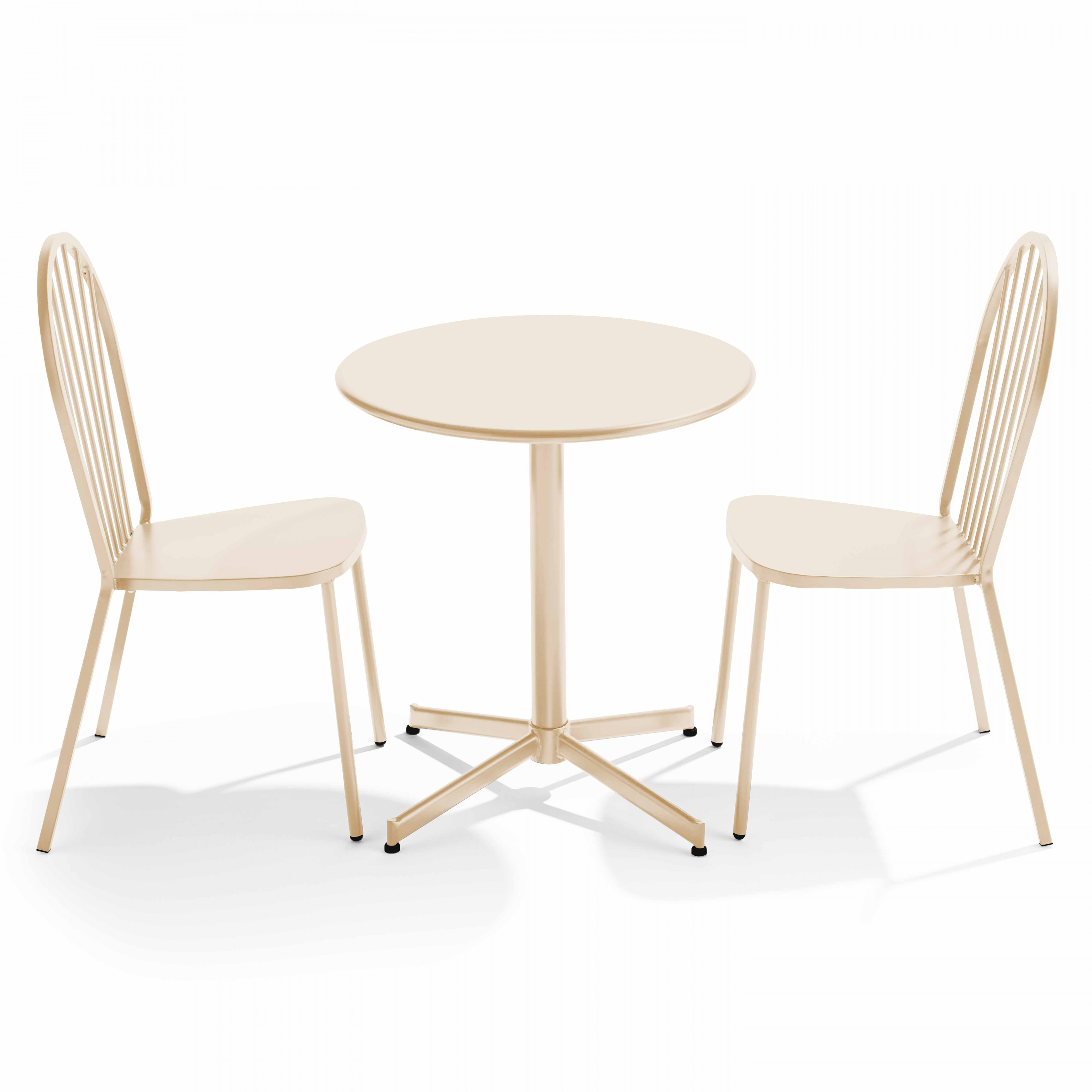 Ensemble table ronde et 2 chaises de jardin bistrot en métal ivoire